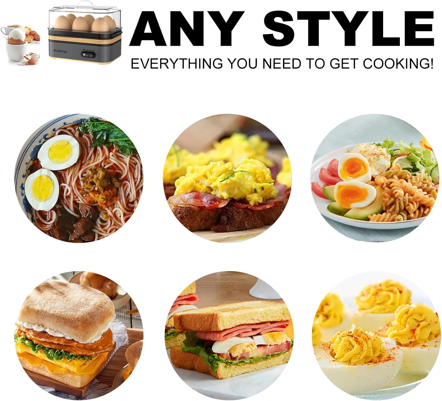 Evoloop Rapid Egg Cooker Electric 6 Eggs Capacity, Soft, Medium, Hard Boiled, Poacher, Omelet Maker Egg Poacher With Auto Shut-Off, BPA Free - Image 8