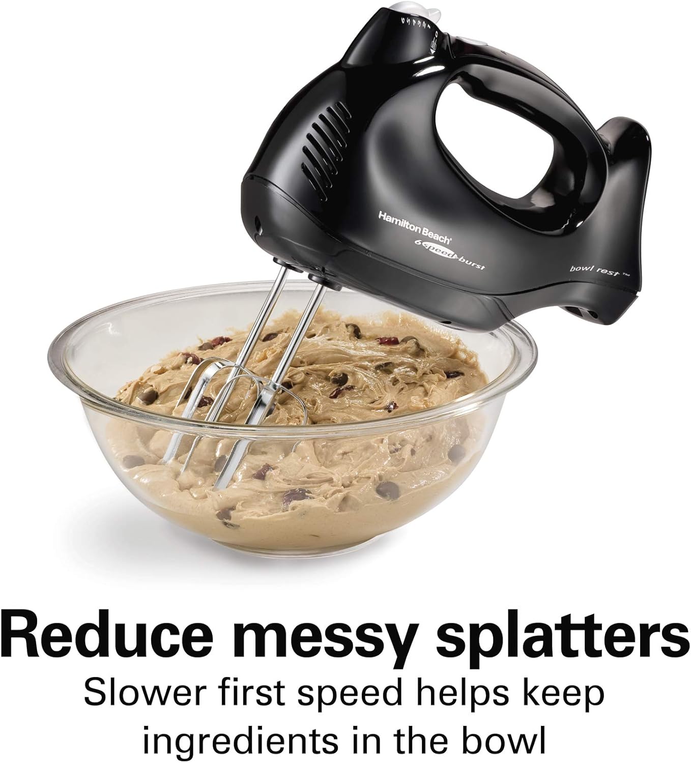 Hamilton Beach Power Deluxe 6-Speed Electric Hand Mixer with Snap-On Storage Case, QuickBurst, Beaters, Whisk, Powerful 250 Watt Motor, Bowl Rest, Black (62692) - Image 4