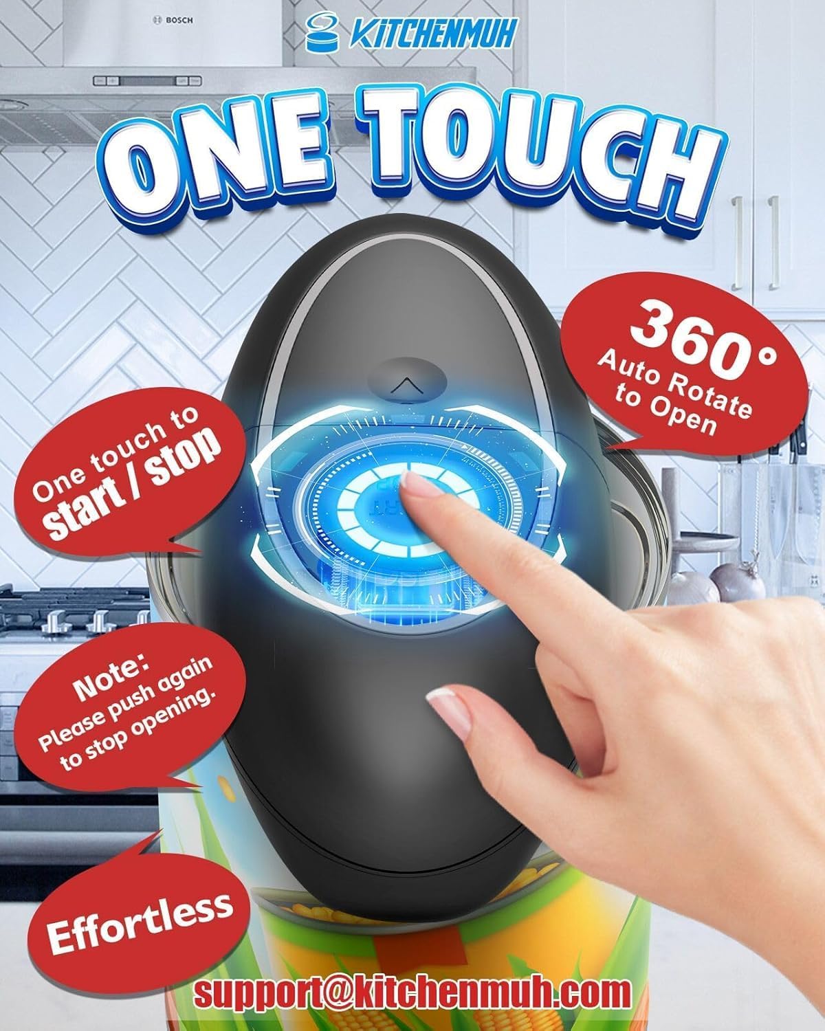 One Touch Electric Can Opener Fits Almost All Can Sizes for Seniors with Arthritis, Hand Held Battery Operated Can Opener with Smooth Edge, Food Safe Kitchen Gadgets Automatic Can Opener for Kitchen - Image 3