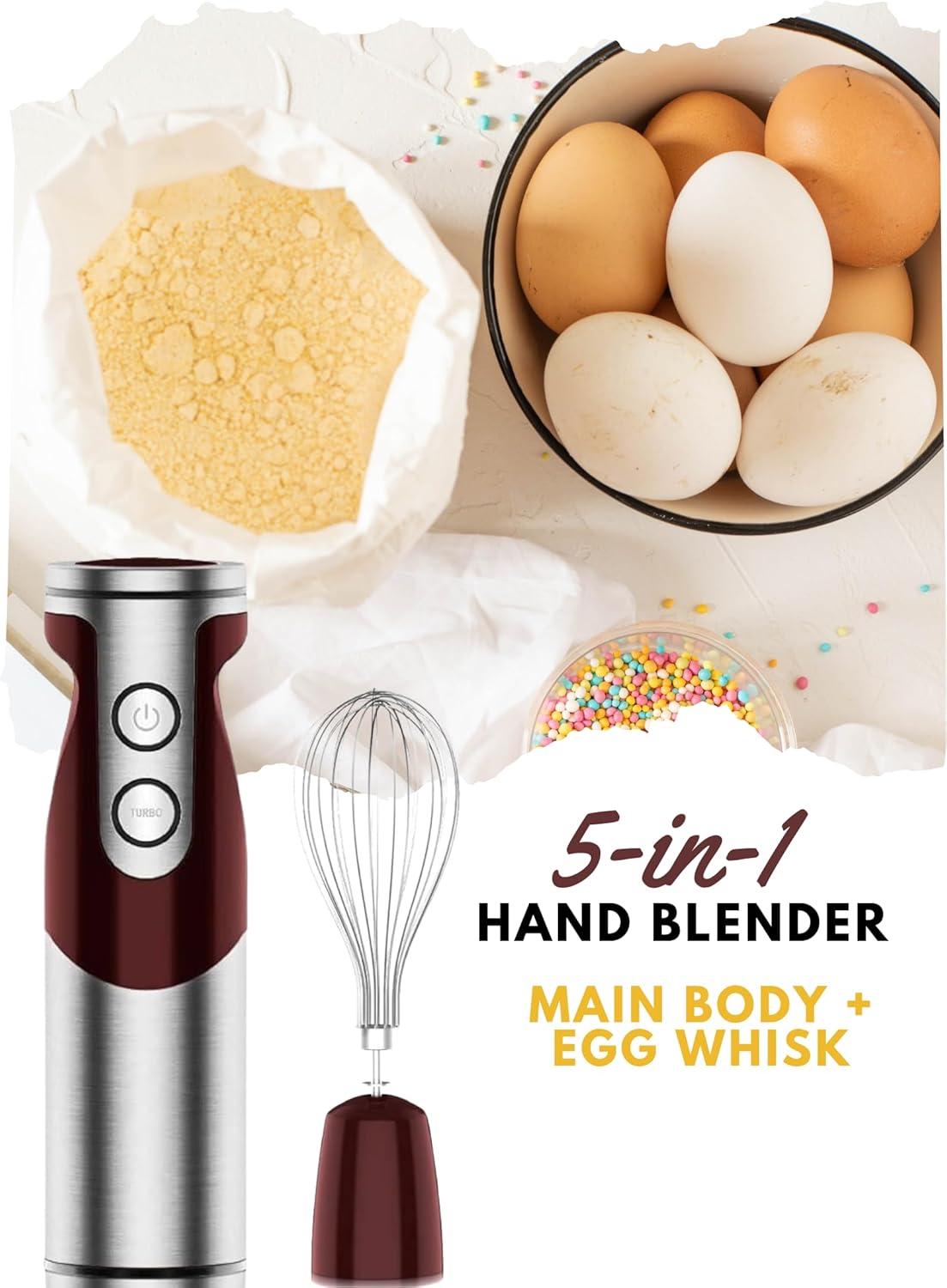 MegaWise Pro Titanium Reinforced 5 in1 Immersion Hand Blender, Powerful with 80% Sharper Blades, 12 Speed Corded Blender, Including 500ml Chopper, 600ml Beaker, Whisk and Milk Frother - Image 7