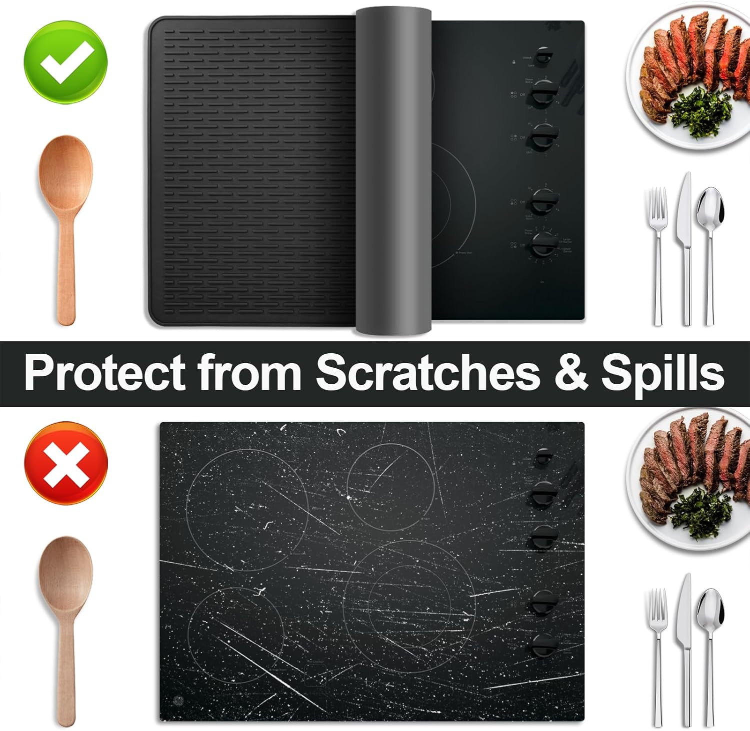 Stove Top Cover for Electric Stove- Range Covers for Electric Stove,Silicone XXL Dish Drying Mat, Glass Cooktop Covers, Flat RV Range top Mats (Black, 28"x20") - Image 4