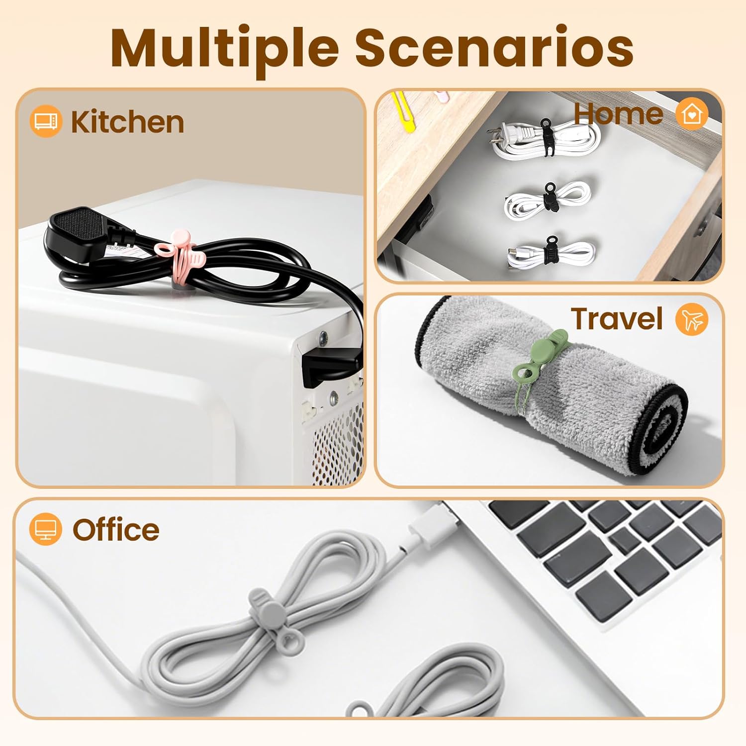 30 Pcs Silicone Cable Ties, Reusable Data Cable Organizer Wire Organizers for Office, Multipurpose Elastic Cord Wraps Cable Management for Charging Cord,Appliances,Home,Office,Kitchen,School,Travel - Image 6