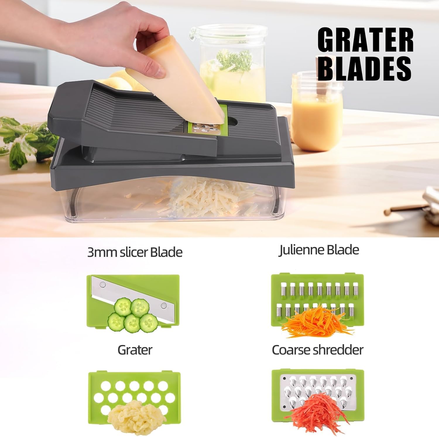 RüK 10-in-1 Vegetable Chopper – 6 Blade Veggie Chopper with Container, Food Dicer, Onion Cutter, Cheese Grater, Mandoline Slicer, Kitchen Gadgets & Home Essentials (Gray) - Image 5