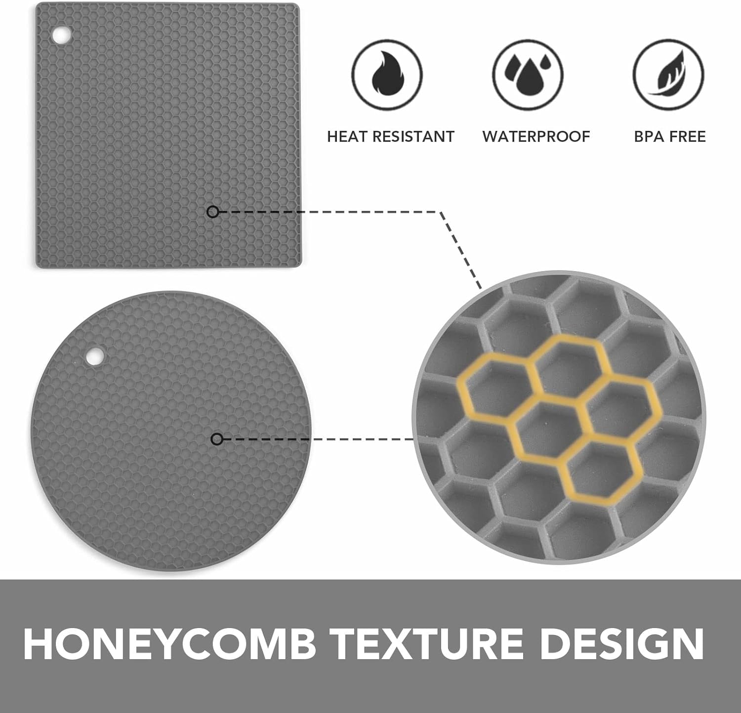 Joyhalo Trivets for Hot Dishes - Hot Pads for Kitchen, Silicone Pot Holders for Hot Pots and Pans, Silicone Mats for Kitchen Countertops, Table, Flexible Easy to Wash and Dry, Grey - Image 3