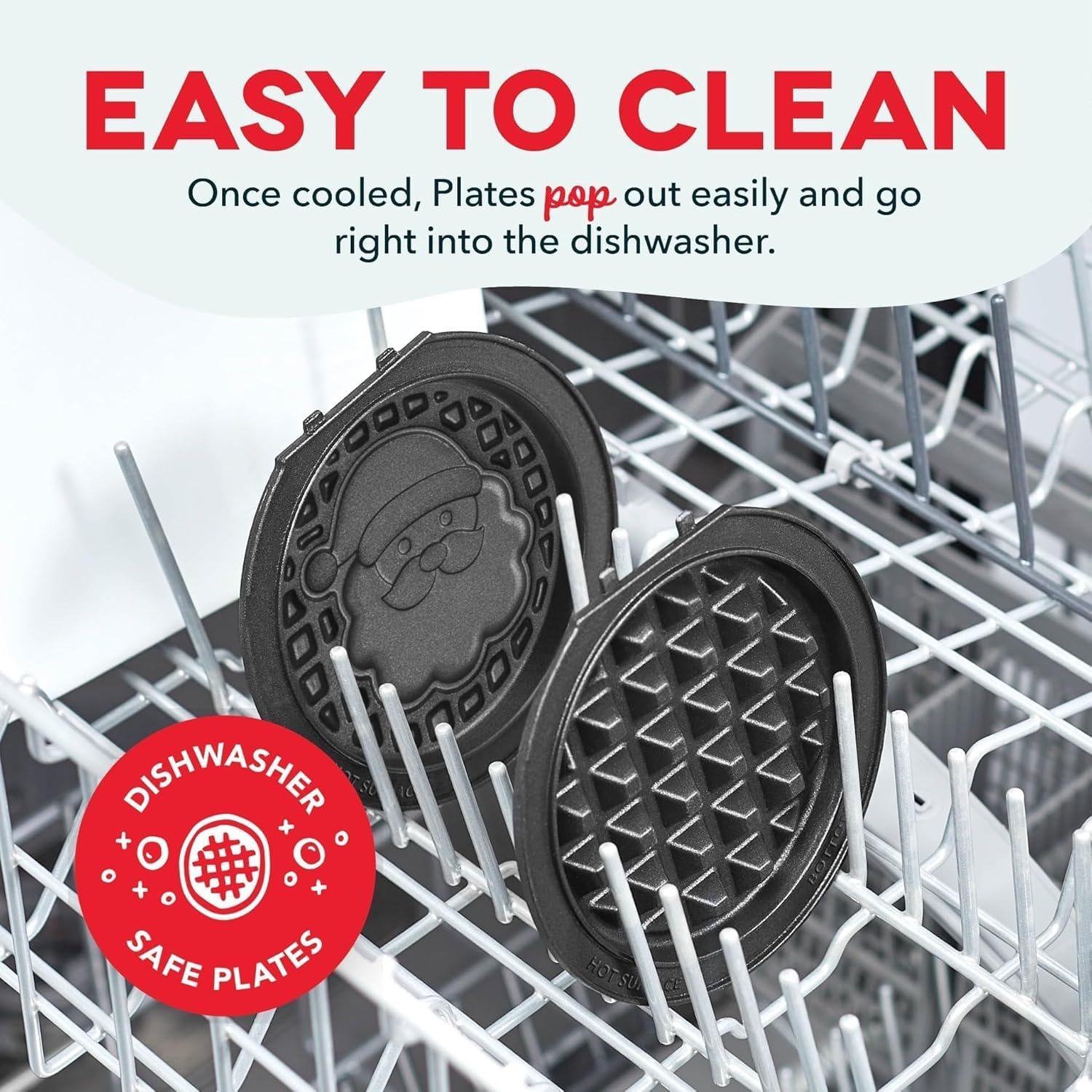 DASH Multimaker with 7 Removable Plates: Waffle Iron & Griddle + 3 Themed Plates - Santa Pumpkin Snowman - Mini Waffle for Halloween and Christmas Holidays - for Kids and Families (Red) - Image 8