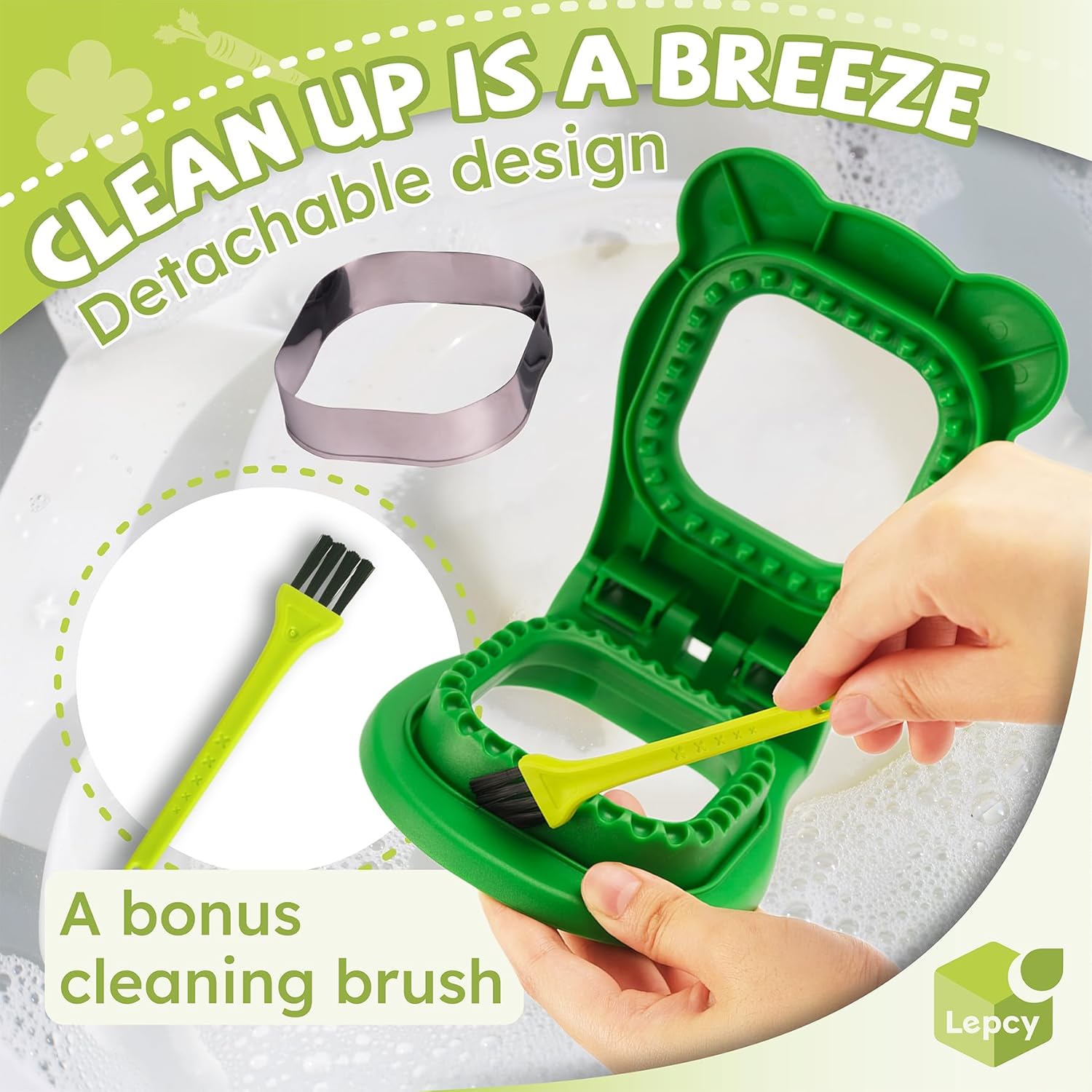 Uncrustables Sandwich Maker Sealer Cutter, Crustless Sandwich Cutter, PB&J Uncrustable Maker - Color Green, Square Shape - Image 4