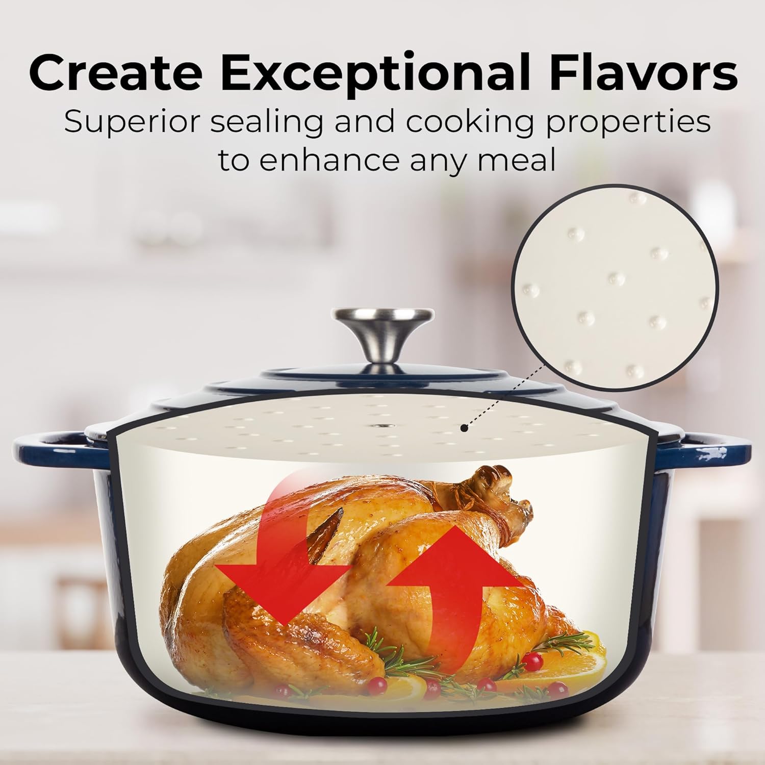 Zulay Kitchen 6 Quart Enameled Cast Iron Dutch Oven Pot with Lid – Premium Durability & Oven Safe up to 500°F – Heavy Duty Cookware Perfect for Bread Baking, Stews, Braising & Roasting - Lapis Lazuli - Image 4