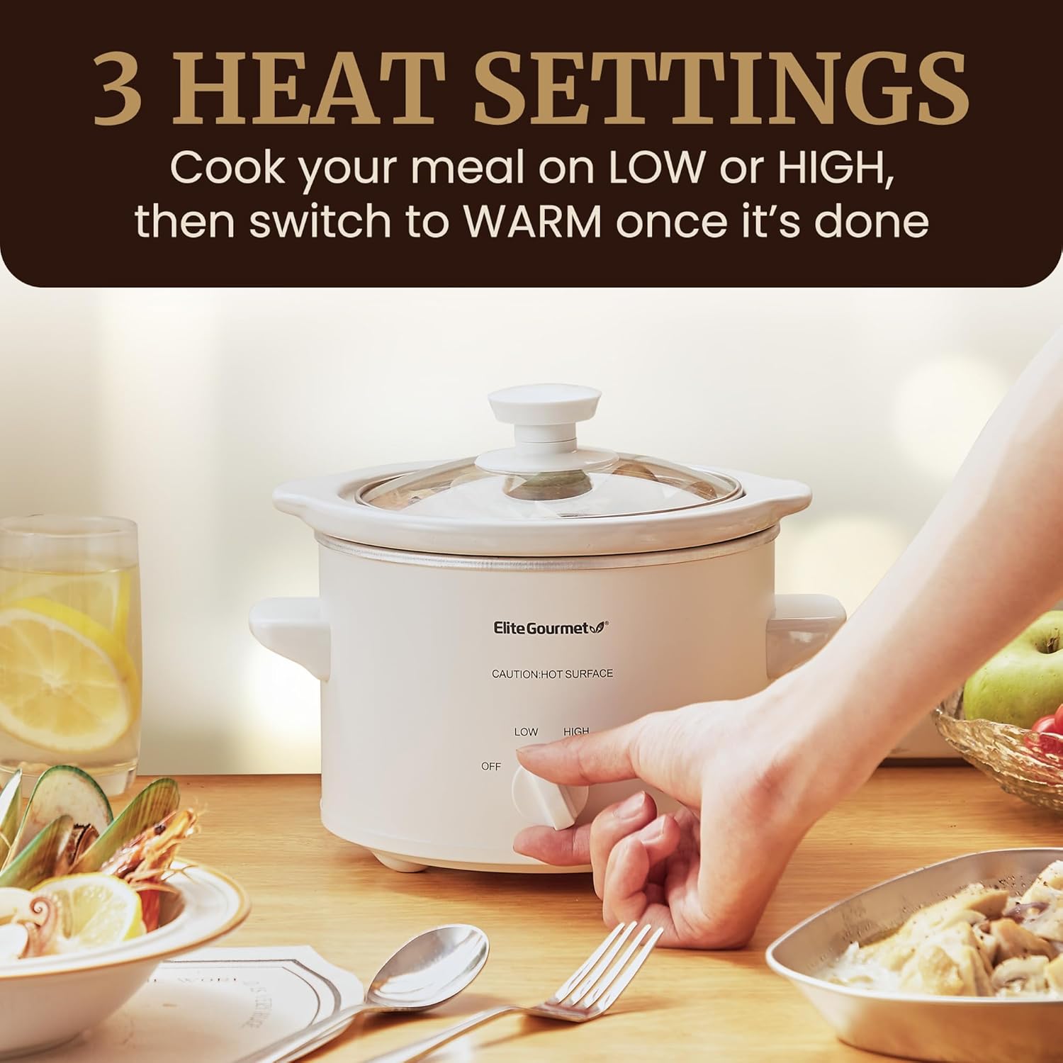 Elite Gourmet MST-250XW Electric Slow Cooker Ceramic Pot Adjustable Temp, Entrees, Sauces, Stews & Dips, Dishwasher Safe Glass Lid & Crock - Image 2