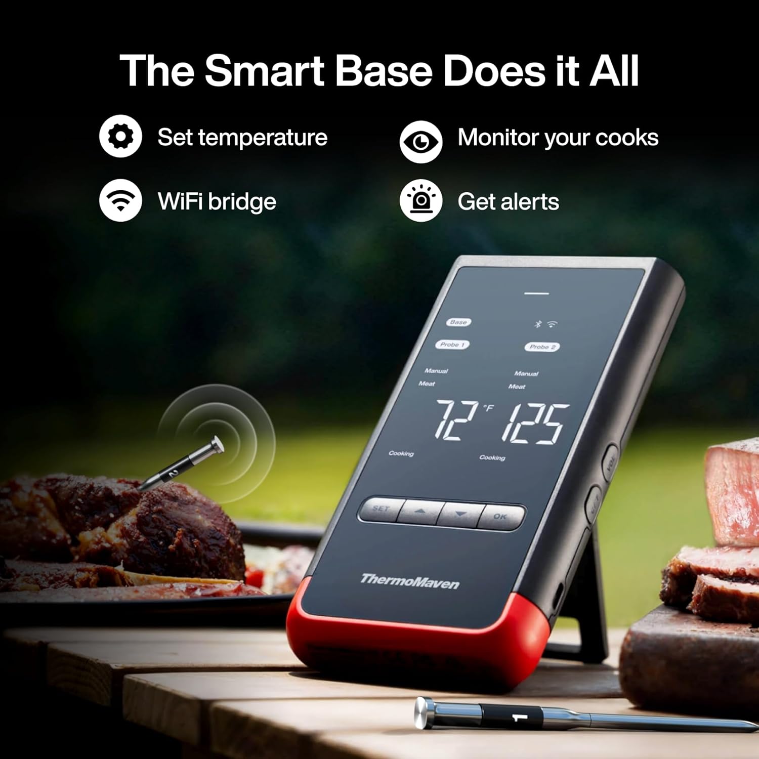 ThermoMaven Smart Bluetooth Wireless Meat Thermometer: Standalone Base, WiFi Unlimited Range, 6 Sensors with NIST Certified Accuracy, 2 Probes for Kitchen, BBQ, Grill, Oven, Smoker, Rotisserie - Image 2