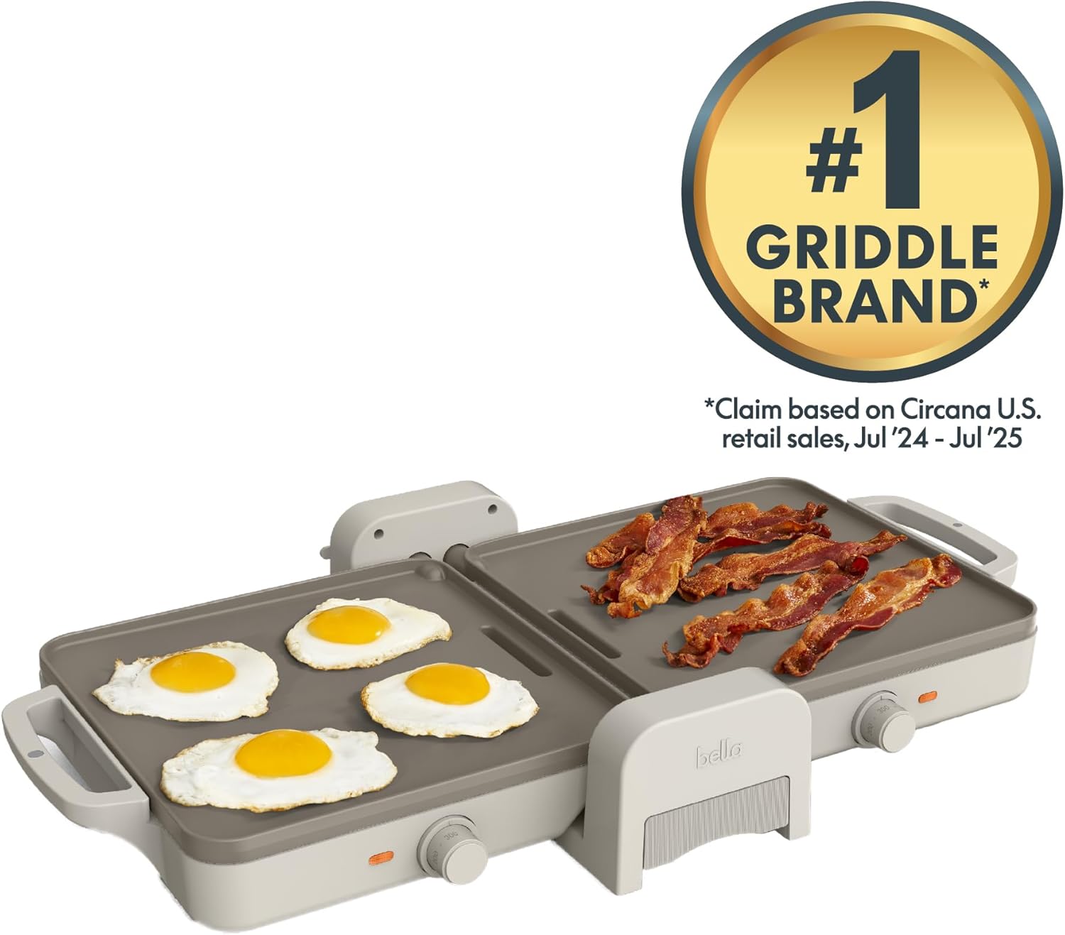 Bella 10"x 20" Ceramic Fold-n-Store Dual Temp Griddle, Fits-anywhere Kitchenware, EverGood Ceramic Nonstick Coating, 2 Temperature Zones up to 400°F, Dishwasher Safe Drip Tray, 1500 Watt, Oatmilk - Image 3