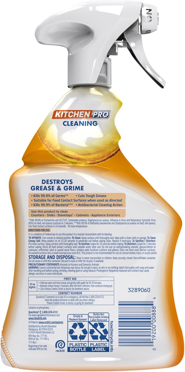 Lysol Pro Kitchen Spray Cleaner and Degreaser, Antibacterial All Purpose Cleaning Spray for Kitchens, Countertops, Ovens, and Appliances, Citrus Scent, 22oz - Image 8