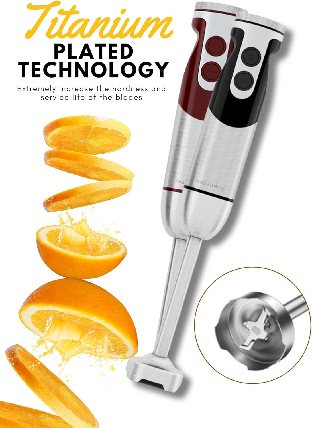 MegaWise Pro Titanium Reinforced 5 in1 Immersion Hand Blender, Powerful with 80% Sharper Blades, 12 Speed Corded Blender, Including 500ml Chopper, 600ml Beaker, Whisk and Milk Frother - Image 4
