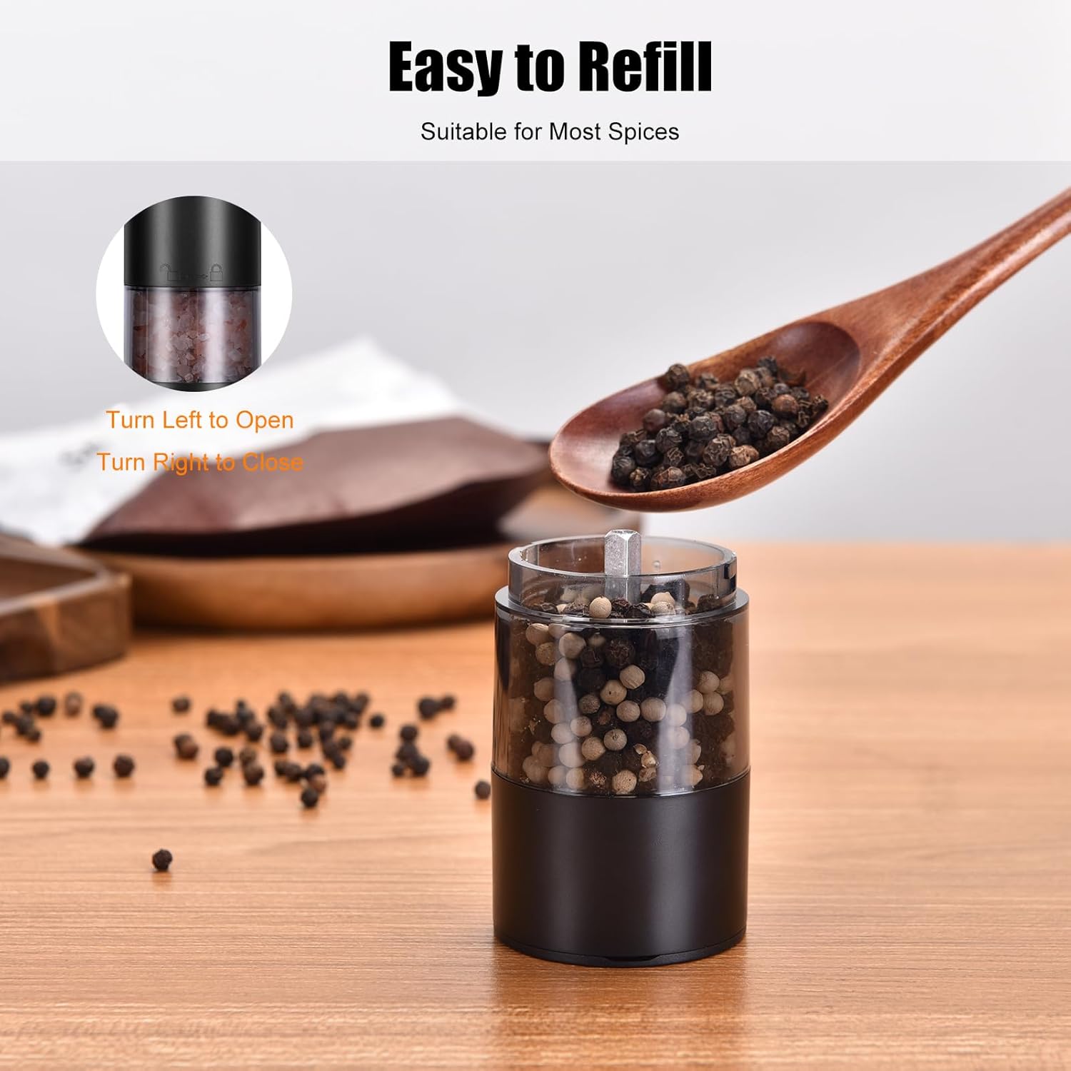 Electric Salt and Pepper Grinder Set-Rechargeable Salt and Pepper Mill Set All in One, Automatic Refillable Adjustable Coarseness Ceramic Grinder, Salt and Pepper Shakers for Kitchen Appliances - Image 3