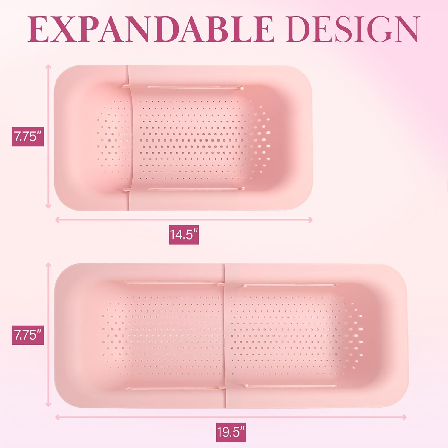 Paris Hilton Over the Sink Expandable Colander, Extendable Strainer, Adjustable from 14.5 inches to 19.5 inches, Fits most kitchen sinks, Made without BPA, Pink - Image 6