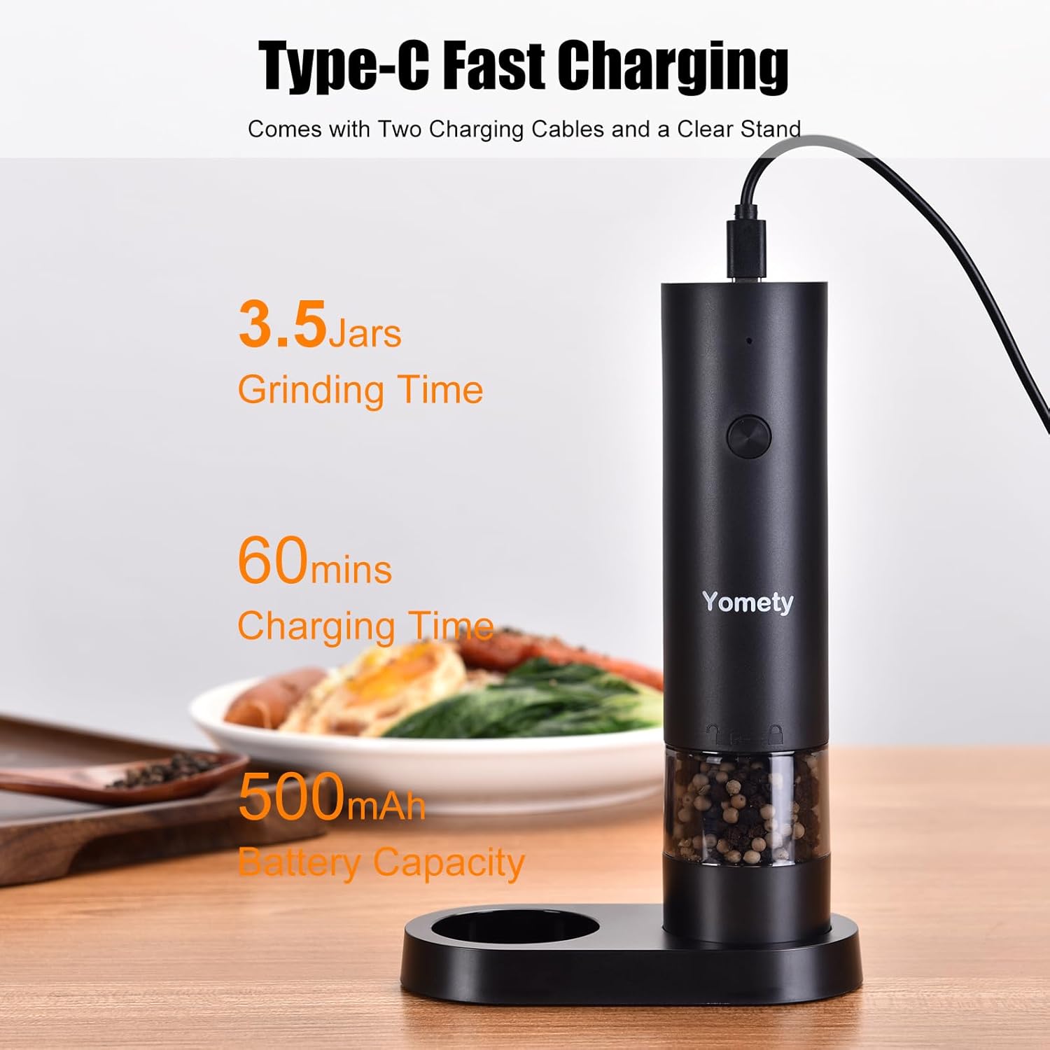 Electric Salt and Pepper Grinder Set-Rechargeable Salt and Pepper Mill Set All in One, Automatic Refillable Adjustable Coarseness Ceramic Grinder, Salt and Pepper Shakers for Kitchen Appliances - Image 5