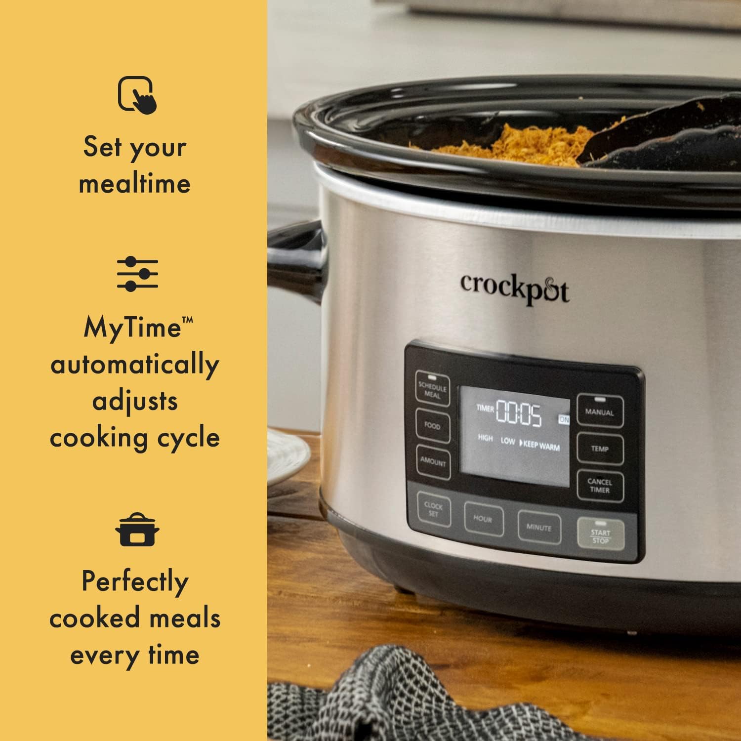 Crock-Pot 7-Quart Slow Cooker, Portable Programmable with Timer, Locking Lid, Stainless Steel; an Essential Kitchen Appliance, Perfect for Families and Gatherings - Image 5