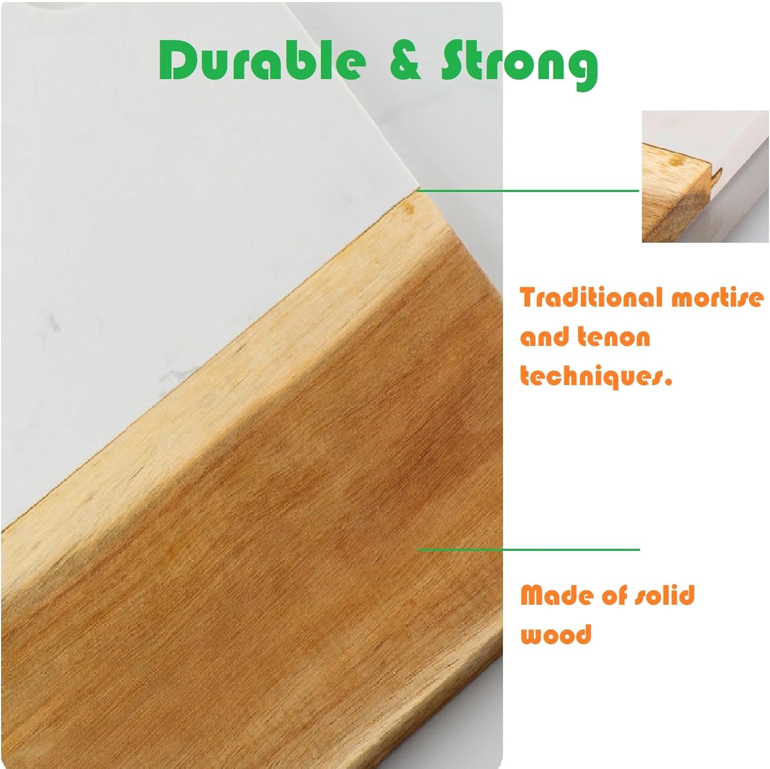 Cutting Board with Marble and Natural Wood,Serving Board for Steak Fruits with Handle,Chopping Board for Bread as Serving Trays (White) - Image 7