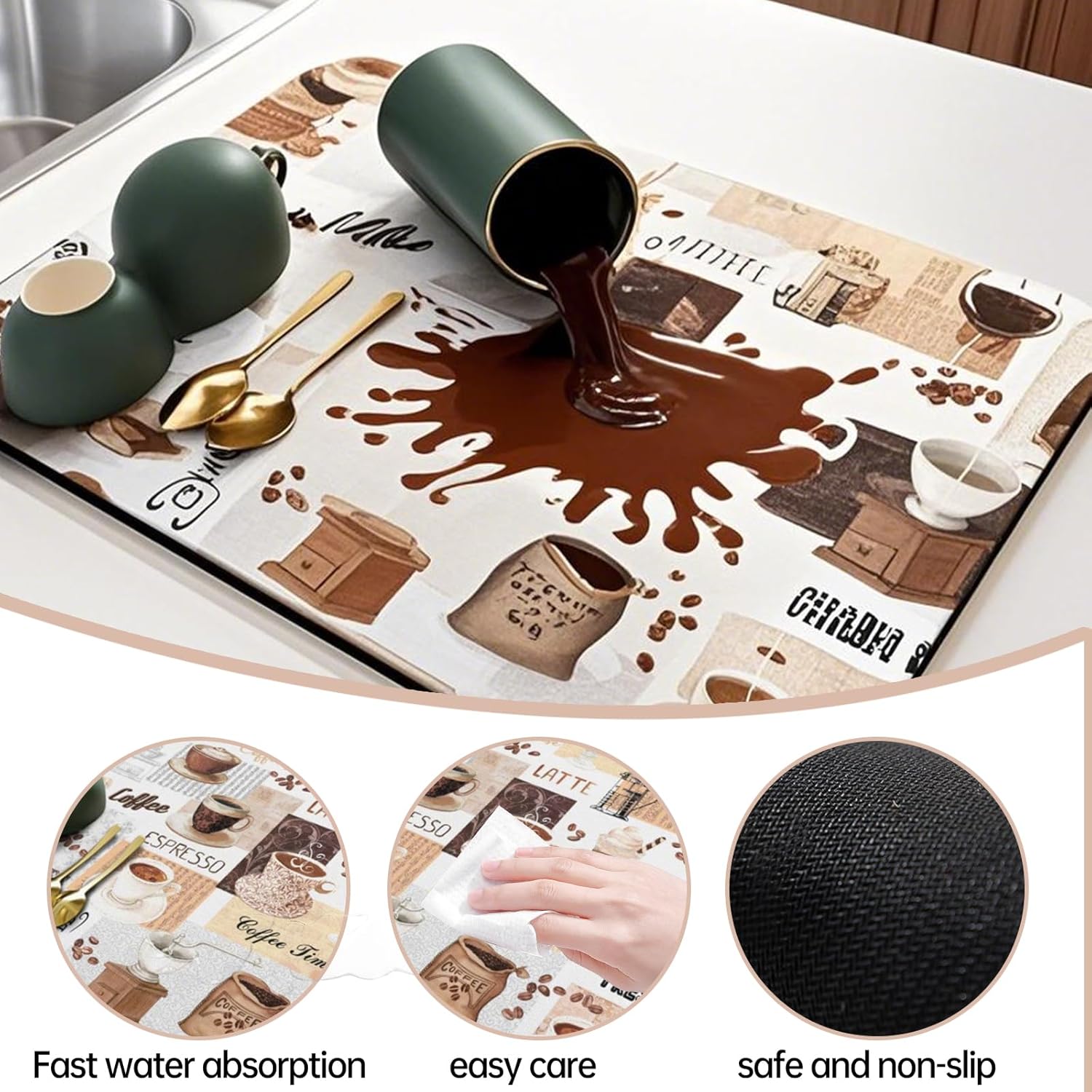 Coffee Mat Bar,Coffee Matt for Counter Mat Bar Mats for Countertop Accessories,Silicone Mats for Kitchen Counter Waterproof(19''x12'') - Image 4