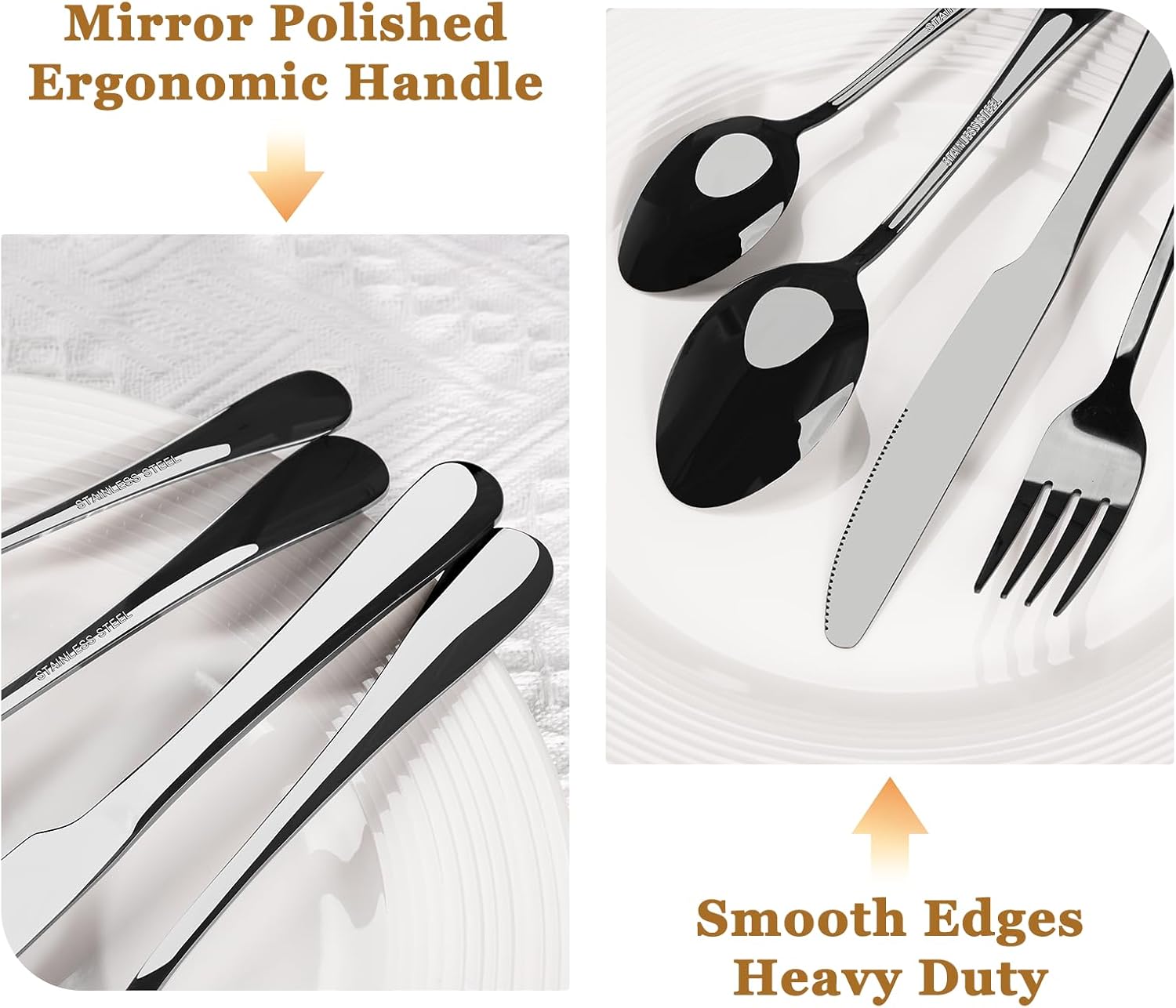 Astercook 24-Piece Black Silverware Set with Steak Knives Flatware Set for 4 Food-Grade Stainless Steel Cutlery Set Mirror Polished Utensils Set Include Spoons and Forks for Home Kitchen Restaurant - Image 4