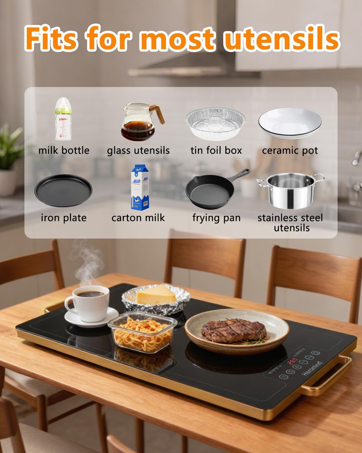 Electric Warming Tray 20" x 12", Glass-Top Full-Surface Food Warmer with Adjustable Temperature & Timer, Warming Trays for Buffets Party, Sabbath, Holiday Parties, Daily Dining - Image 6