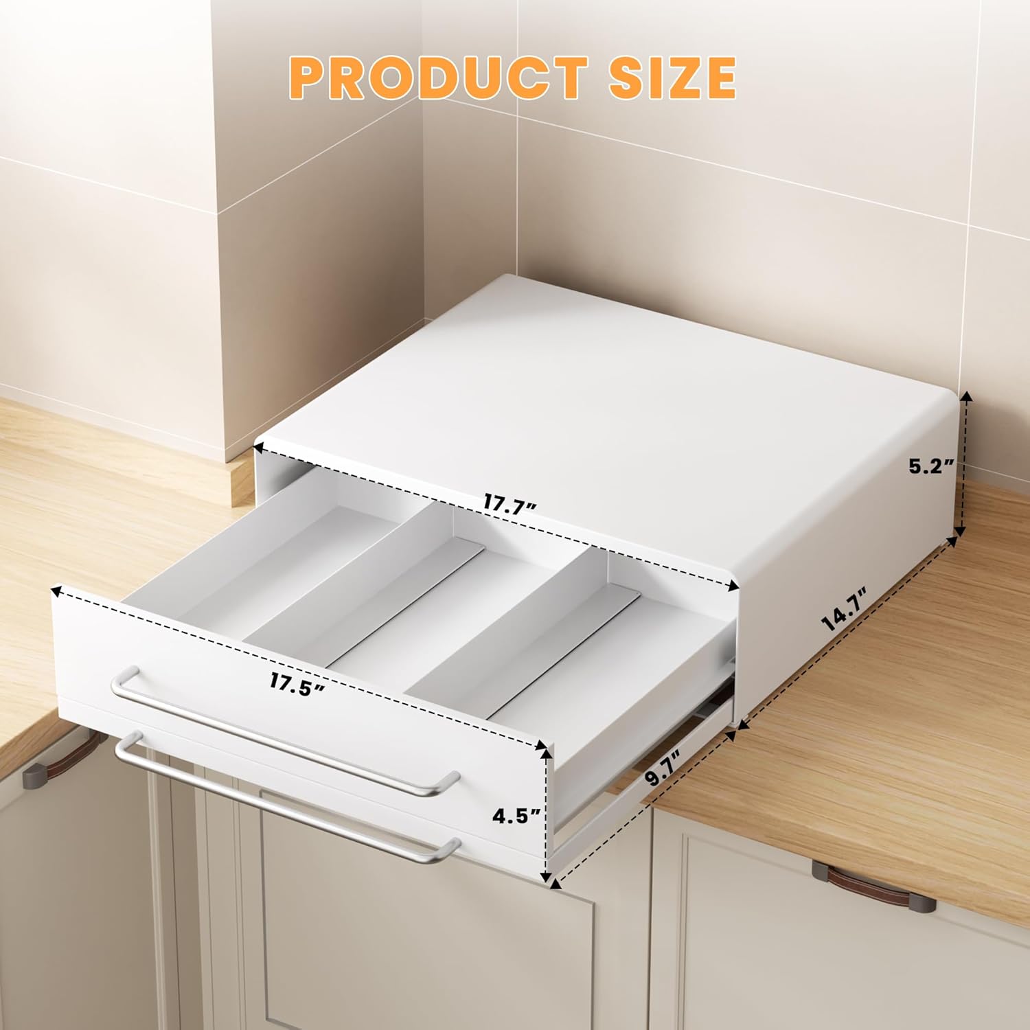 DTK Microwave Stand with Pull-Out Drawer & Tray, Kitchen Storage Drawers Countertop for Compact Microwave, Coffee Station & Kitchen Appliance, Microwave Riser with Storage, White(Stand+Drawer+Tray) - Image 3