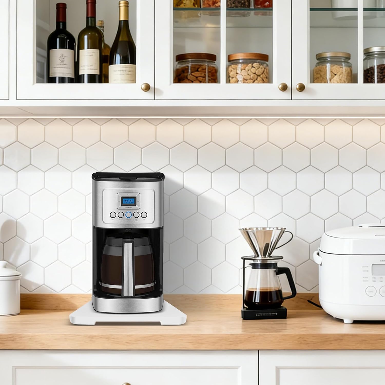 Appliance Slider 360° Rolling Tray for Coffee Maker- Bamboo Coffee Pot Slider Tray Countertop Rotation Sliding Tray with Wheels, Small Appliances Mat White (small 11.8" × 9.8" × 0.6") - Image 7