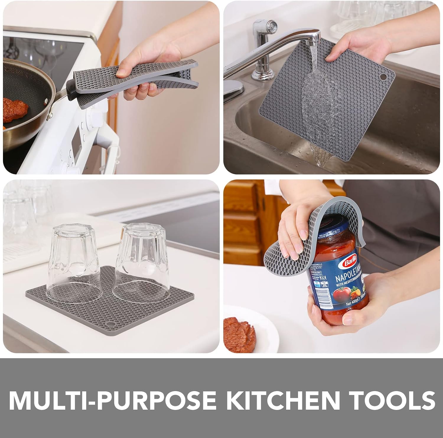 Joyhalo Trivets for Hot Dishes - Hot Pads for Kitchen, Silicone Pot Holders for Hot Pots and Pans, Silicone Mats for Kitchen Countertops, Table, Flexible Easy to Wash and Dry, Grey - Image 5