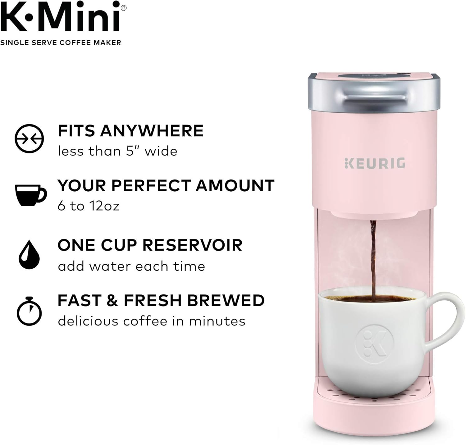 Keurig K-Mini Single Serve K-Cup Pod Coffee Maker, 6 to 12oz Brew size, with Cord Storage, Perfect for Small Spaces, Dusty Rose - Image 2