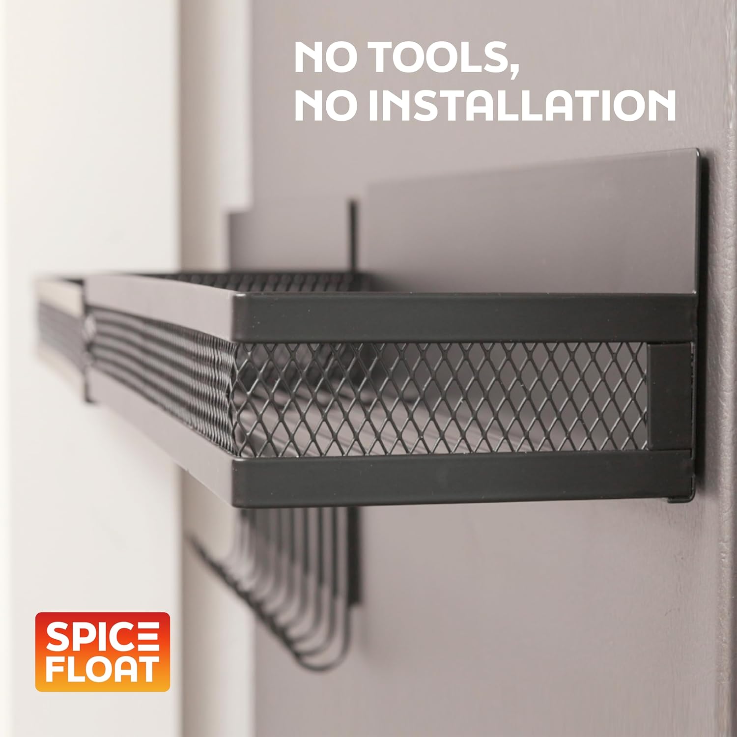 SPICE FLOAT Magnetic Spice Organizer Racks - 4 Premium Metal Racks + 1 Hanging Hook Bar Kitchen Shelf - Seasoning Organizer For Kitchen Appliances (3.94" x 12.2" x 3.15") - Image 8