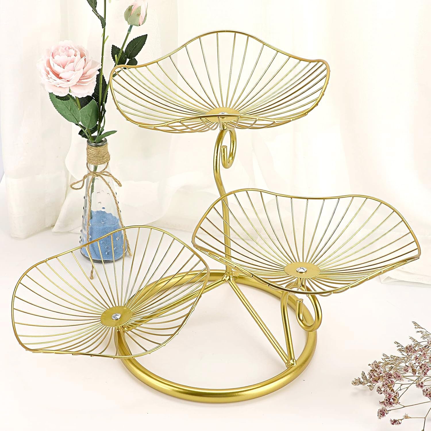 OwnMy 3-Tier Fruit Basket Stand Decorative Iron Fruit Bowl, Metal Wire Fruit Holder Storage Trays Table Countertop Holder for Vegetables Bread Snack, Modern Fruit Bowls for Kitchen Home Use - Image 5