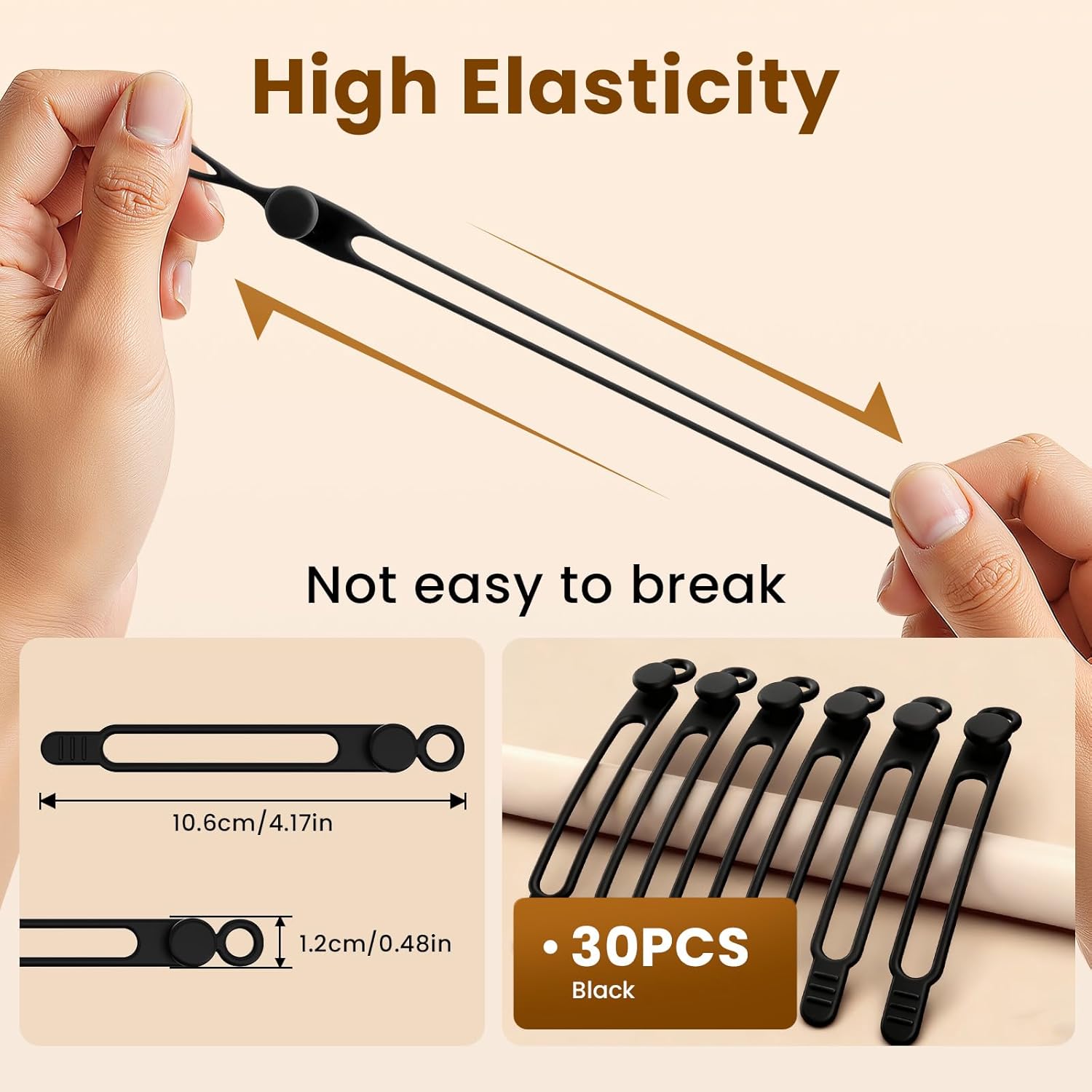 30 Pcs Silicone Cable Ties, Reusable Data Cable Organizer Wire Organizers for Office, Multipurpose Elastic Cord Wraps Cable Management for Charging Cord,Appliances,Home,Office,Kitchen,School,Travel - Image 2