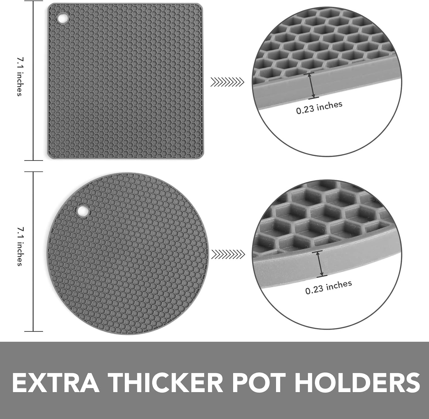 Joyhalo Trivets for Hot Dishes - Hot Pads for Kitchen, Silicone Pot Holders for Hot Pots and Pans, Silicone Mats for Kitchen Countertops, Table, Flexible Easy to Wash and Dry, Grey - Image 4