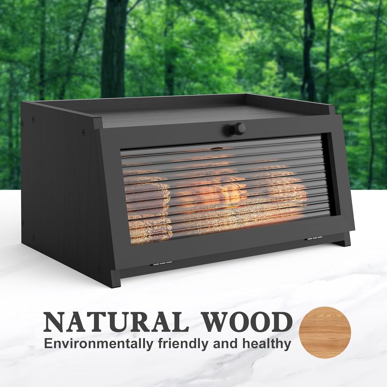 Bread Box for Kitchen Countertop Large Bread Box Farmhouse Bread Container Bread Storage with Window Bread Holder Black - Image 4