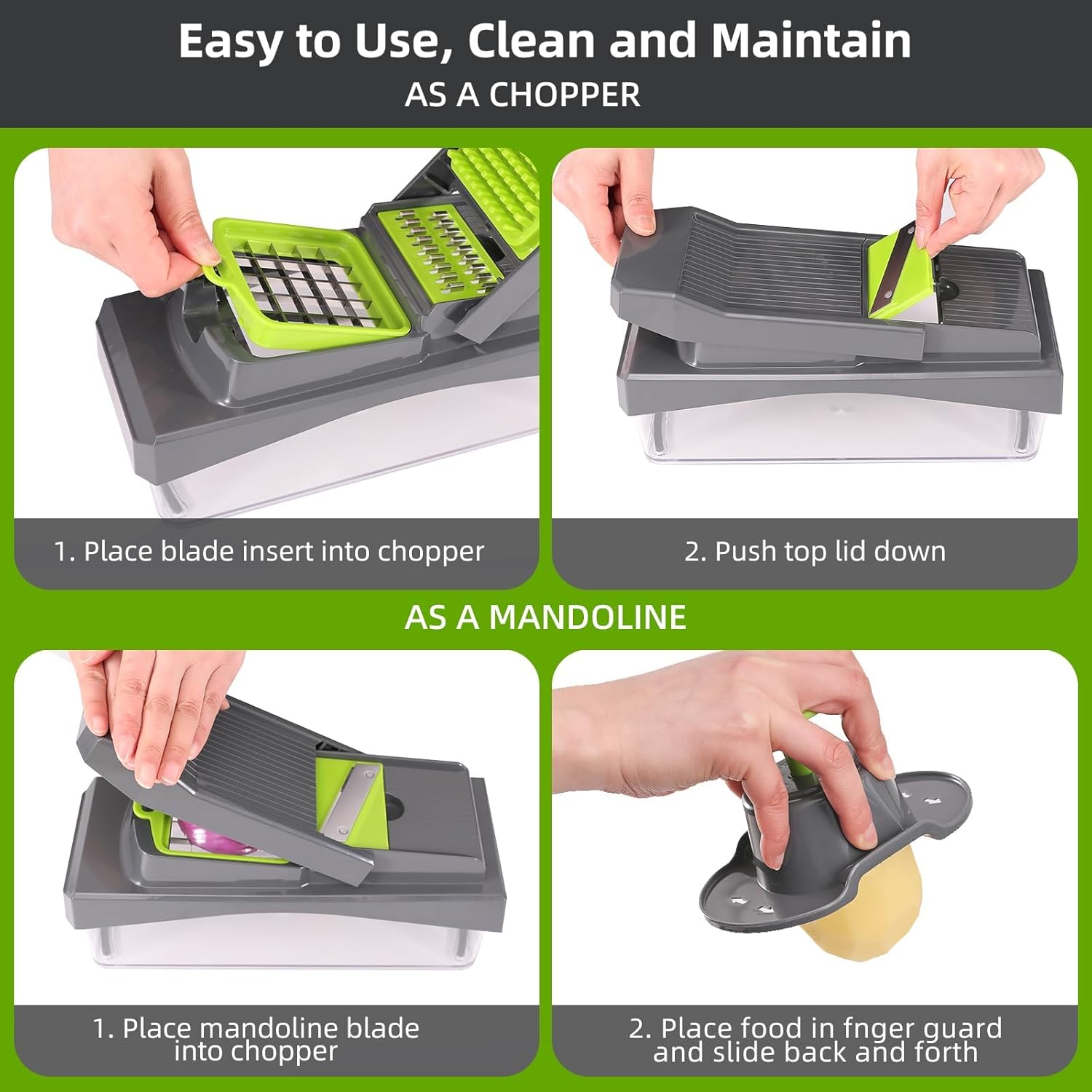 RüK 10-in-1 Vegetable Chopper – 6 Blade Veggie Chopper with Container, Food Dicer, Onion Cutter, Cheese Grater, Mandoline Slicer, Kitchen Gadgets & Home Essentials (Gray) - Image 3