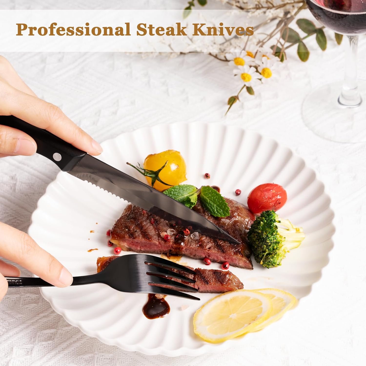 Astercook 24-Piece Black Silverware Set with Steak Knives Flatware Set for 4 Food-Grade Stainless Steel Cutlery Set Mirror Polished Utensils Set Include Spoons and Forks for Home Kitchen Restaurant - Image 5