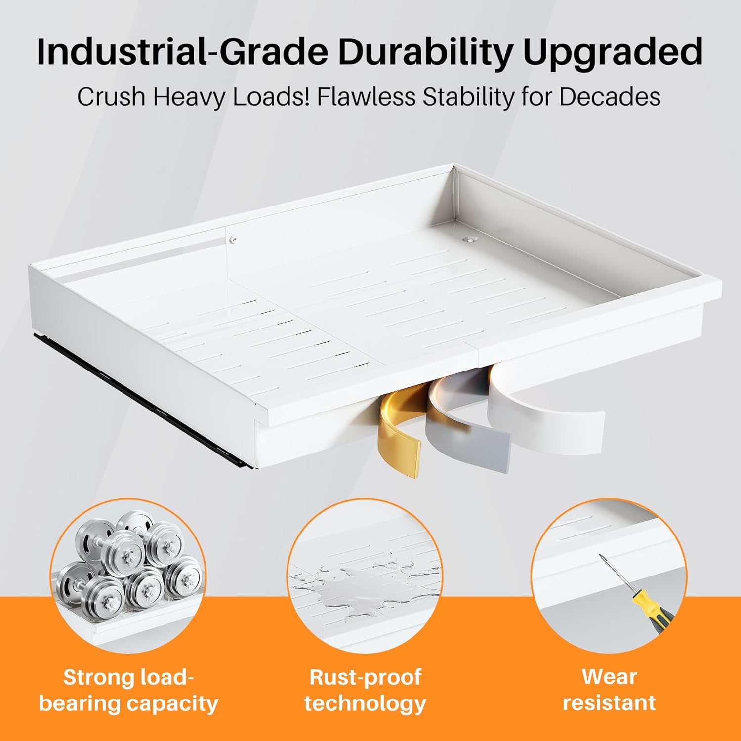 Pull out Cabinet Organizer, 2-Pack Expandable(13.6"-24") Silde out Drawers with Raising Pad for Framed Cabinets, Adjustable Full-Extension Adhesive Roll out Shelves for Kitchen Pantry Home Pot and Pan - Image 6