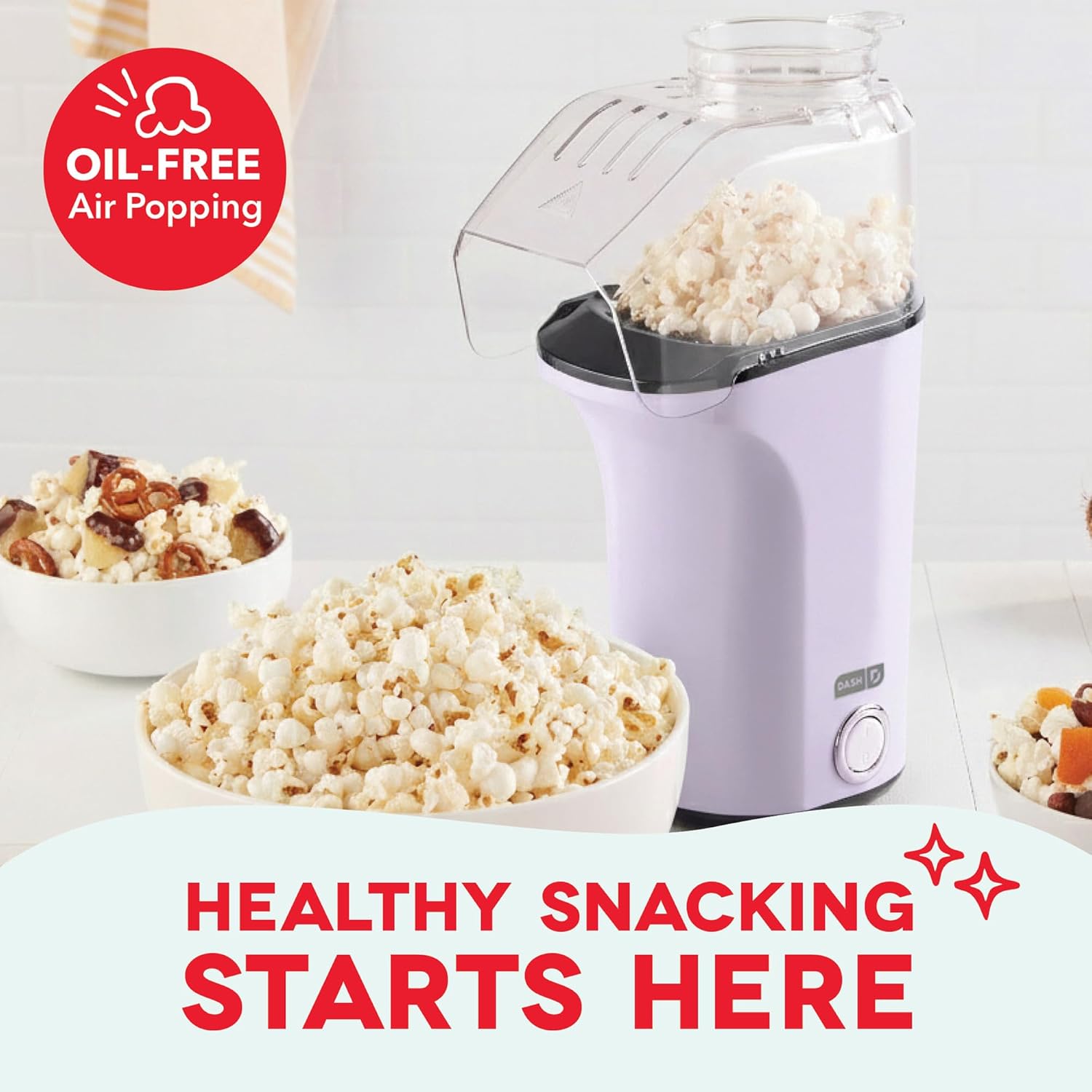 DASH Hot Air Popcorn Popper Maker with Measuring Cup to Portion Popping Corn Kernels + Melt Butter, 16 Cups - Lavender - Image 2