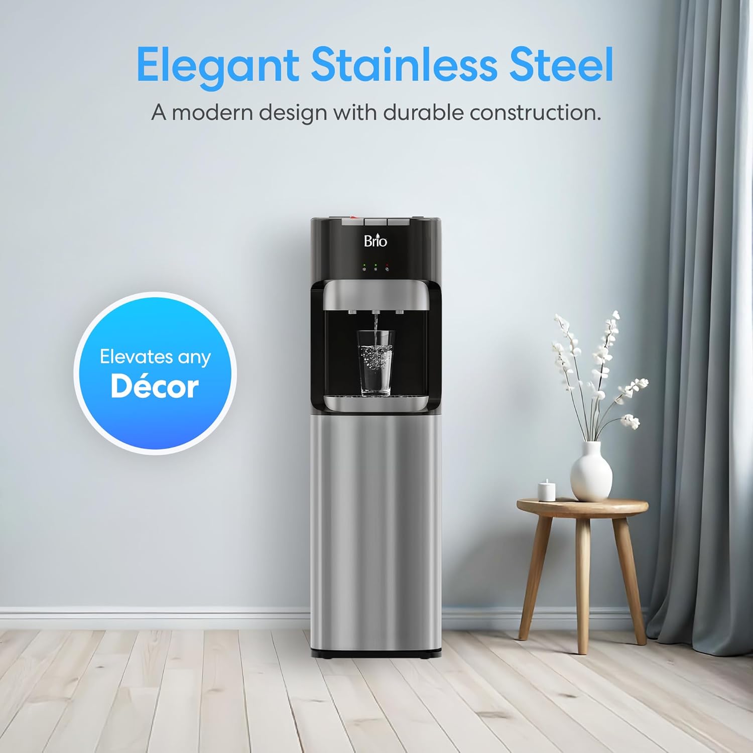 Brio Bottom Loading Water Cooler Dispenser for 5 Gallon Bottles - 3 Temperatures with Hot, Room & Cold Spouts, Child Safety Lock, LED Display with Empty Bottle Alert, Stainless Steel - Image 7