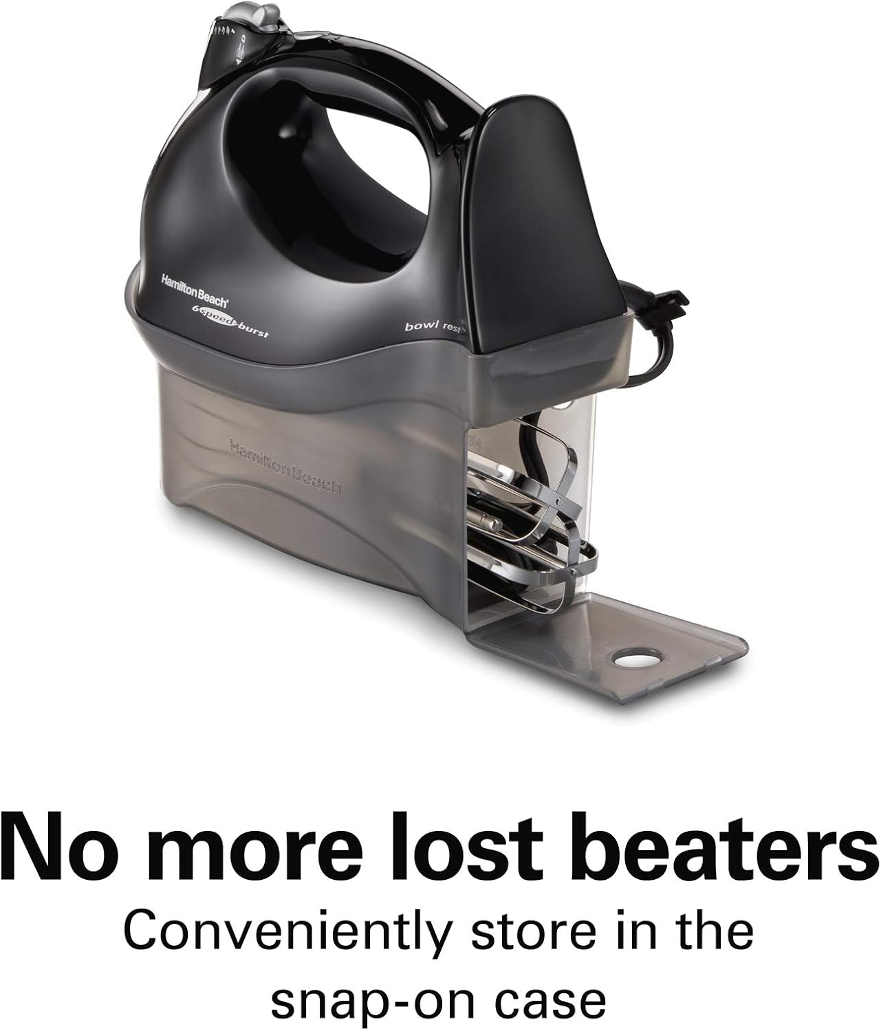 Hamilton Beach Power Deluxe 6-Speed Electric Hand Mixer with Snap-On Storage Case, QuickBurst, Beaters, Whisk, Powerful 250 Watt Motor, Bowl Rest, Black (62692) - Image 2