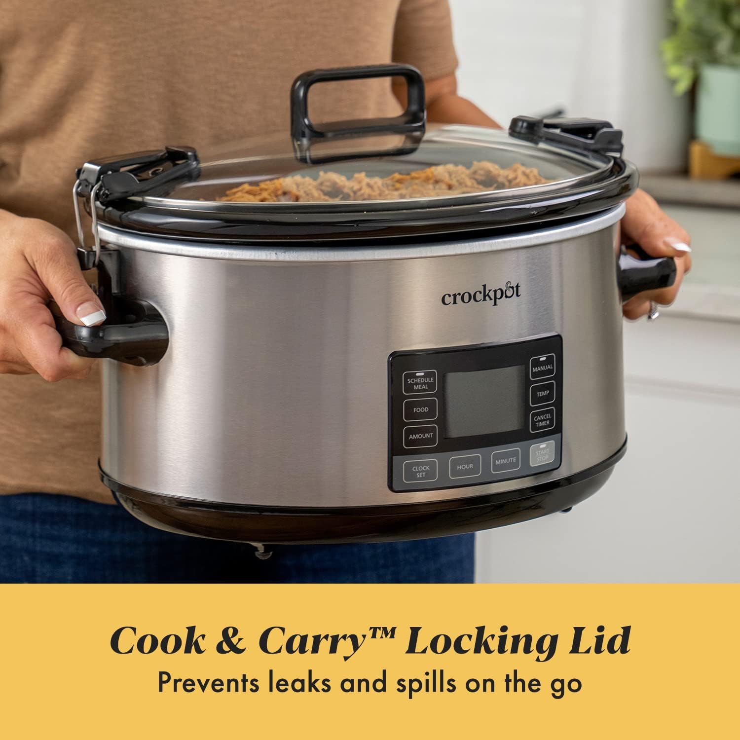 Crock-Pot 7-Quart Slow Cooker, Portable Programmable with Timer, Locking Lid, Stainless Steel; an Essential Kitchen Appliance, Perfect for Families and Gatherings - Image 3