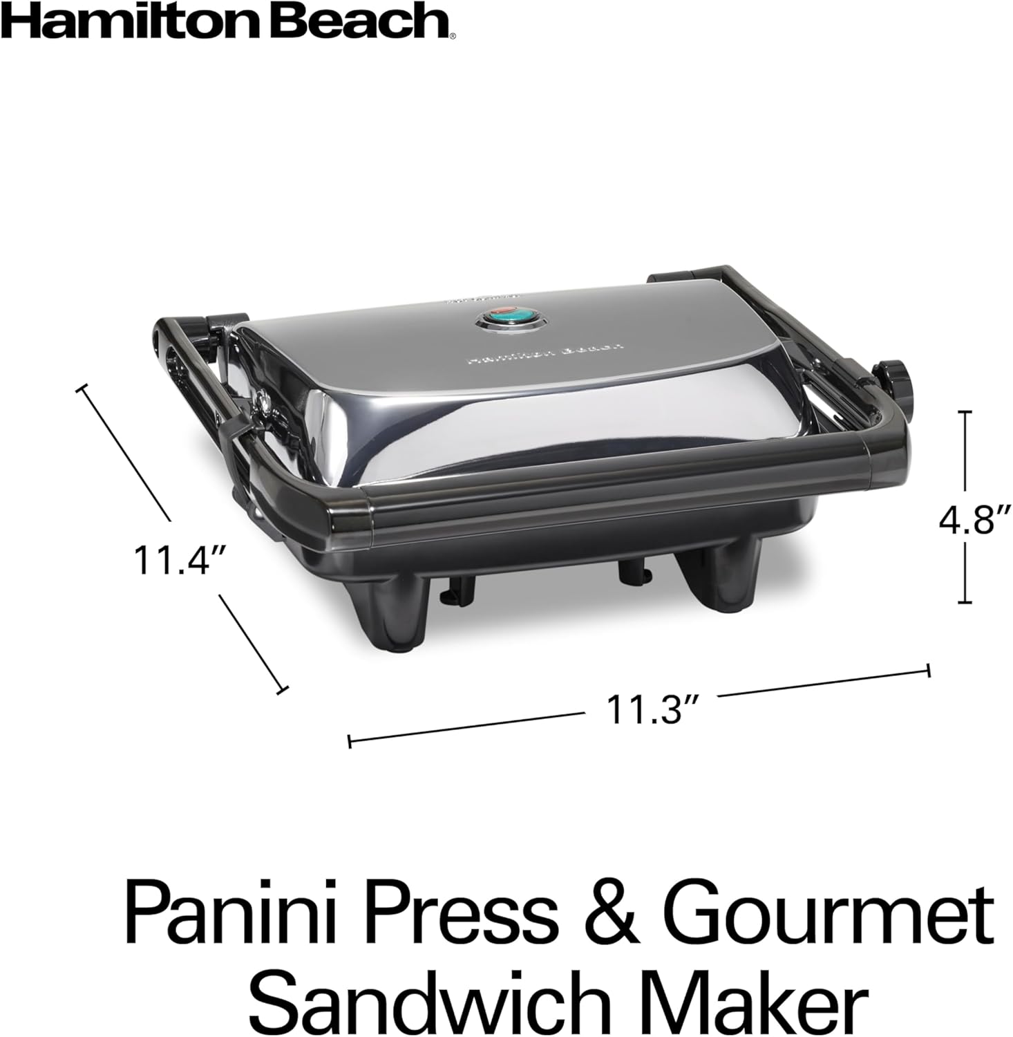 Hamilton Beach Panini Press Sandwich Maker & Electric Indoor Grill with Locking Lid, Opens Wide to Fit Any Thickness for Quesadillas, Burgers & More, Nonstick 8" x 10" Grids, Chrome (25460MNA) - Image 8