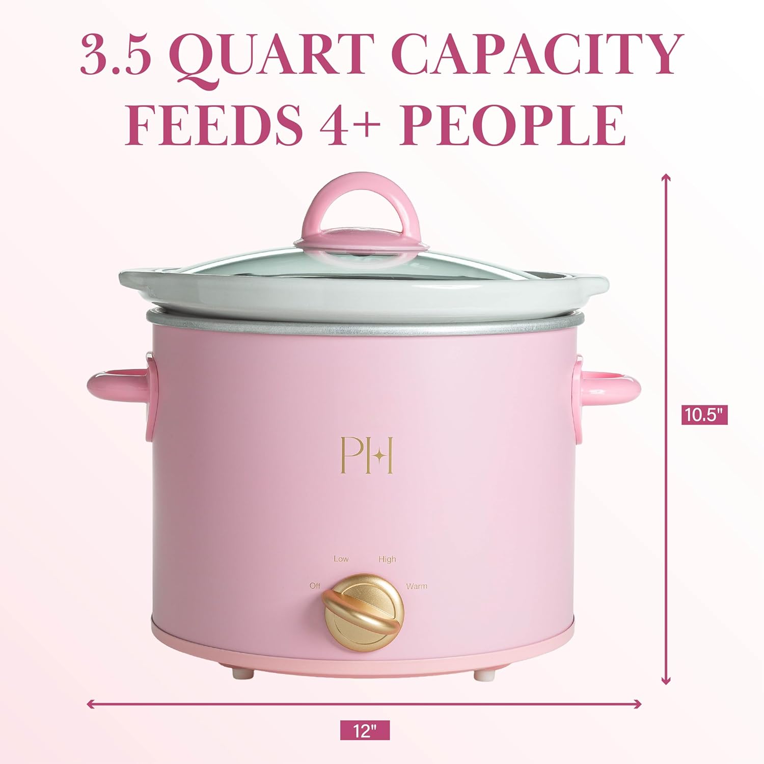 Paris Hilton 3.5-Quart Manual Slow Cooker, Features Three Settings (Low, High, Warm), Naturally Nonstick and Dishwasher Safe Stoneware Insert, Family Sized Capacity, Pink - Image 6