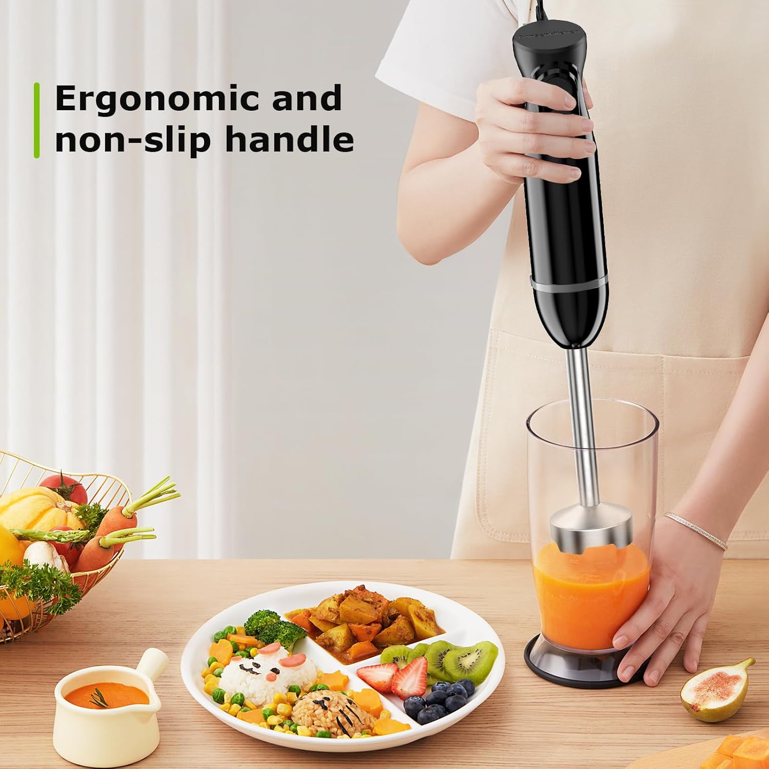 Bonsenkitchen Hand Blender, Immersion Blender with 2 Mixing Speed, Electric Handheld Mixer Portable Stick Mixer with Stainless Steel Blades for Soup, Smoothie, Puree, Baby Food - Image 6