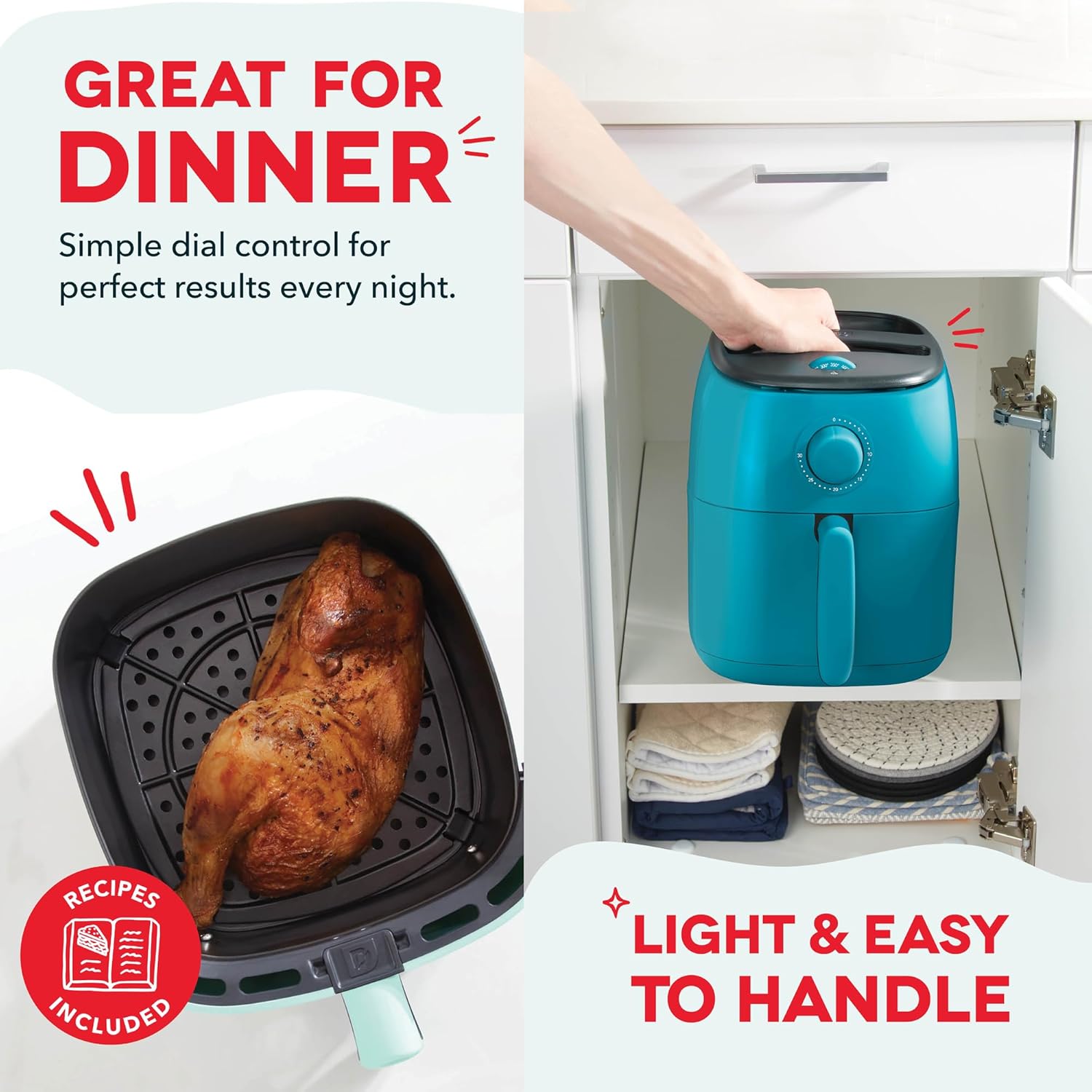 Dash Tasti-Crisp™ Air Fryer - AirCrisp® Technology - Compact Design with Adjustable Temperature Control - Nonstick Fry Basket & Auto Shut-Off Feature - 2.6 Quarts - Teal - Image 5
