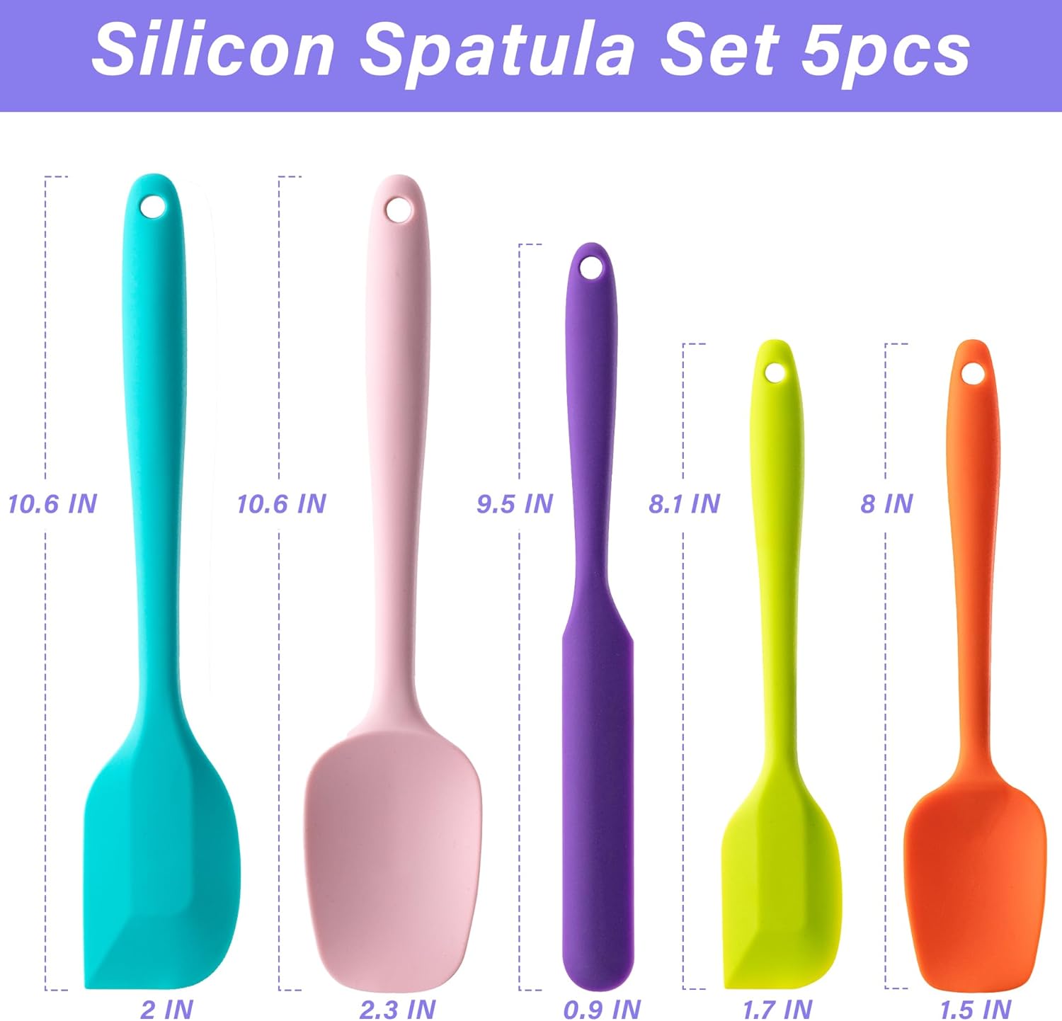 Silicone Spatula Set, 5 Piece Food Grade Rubber Spatulas for Baking, Cooking, and Mixing High Heat Resistant Non Stick Dishwasher Safe BPA-Free (Multicolor) - Image 2