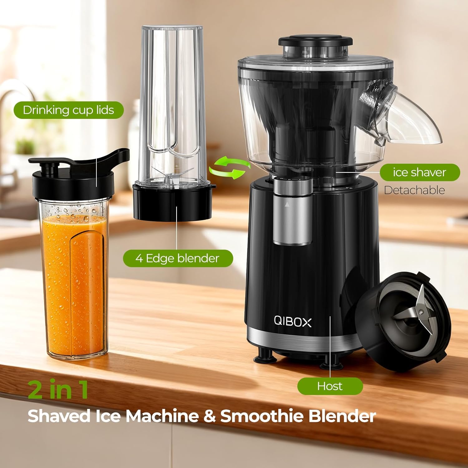 QIBOX Snow Cone Machine & Smoothie Blender 2 in 1, 700W Powerful Shaved Ice Machine Slushine Machine, Healthy Frozen Drink Maker with Stainless Steel Blade & Smoothie Recipe, for Home Kitchen Party - Image 9
