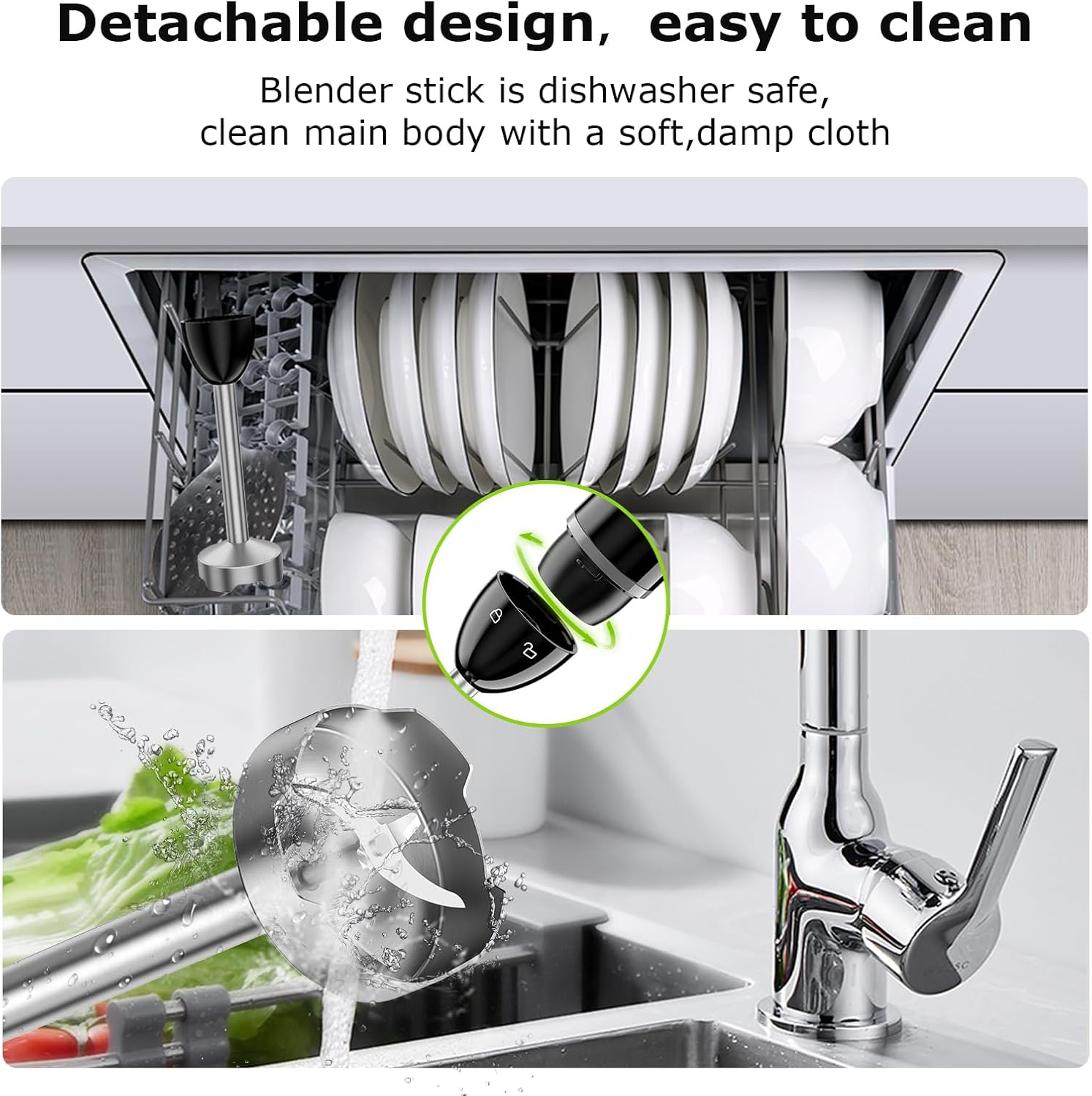 Bonsenkitchen Hand Blender, Immersion Blender with 2 Mixing Speed, Electric Handheld Mixer Portable Stick Mixer with Stainless Steel Blades for Soup, Smoothie, Puree, Baby Food - Image 7