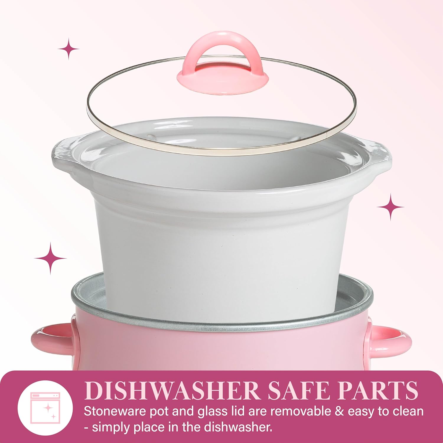 Paris Hilton 3.5-Quart Manual Slow Cooker, Features Three Settings (Low, High, Warm), Naturally Nonstick and Dishwasher Safe Stoneware Insert, Family Sized Capacity, Pink - Image 4