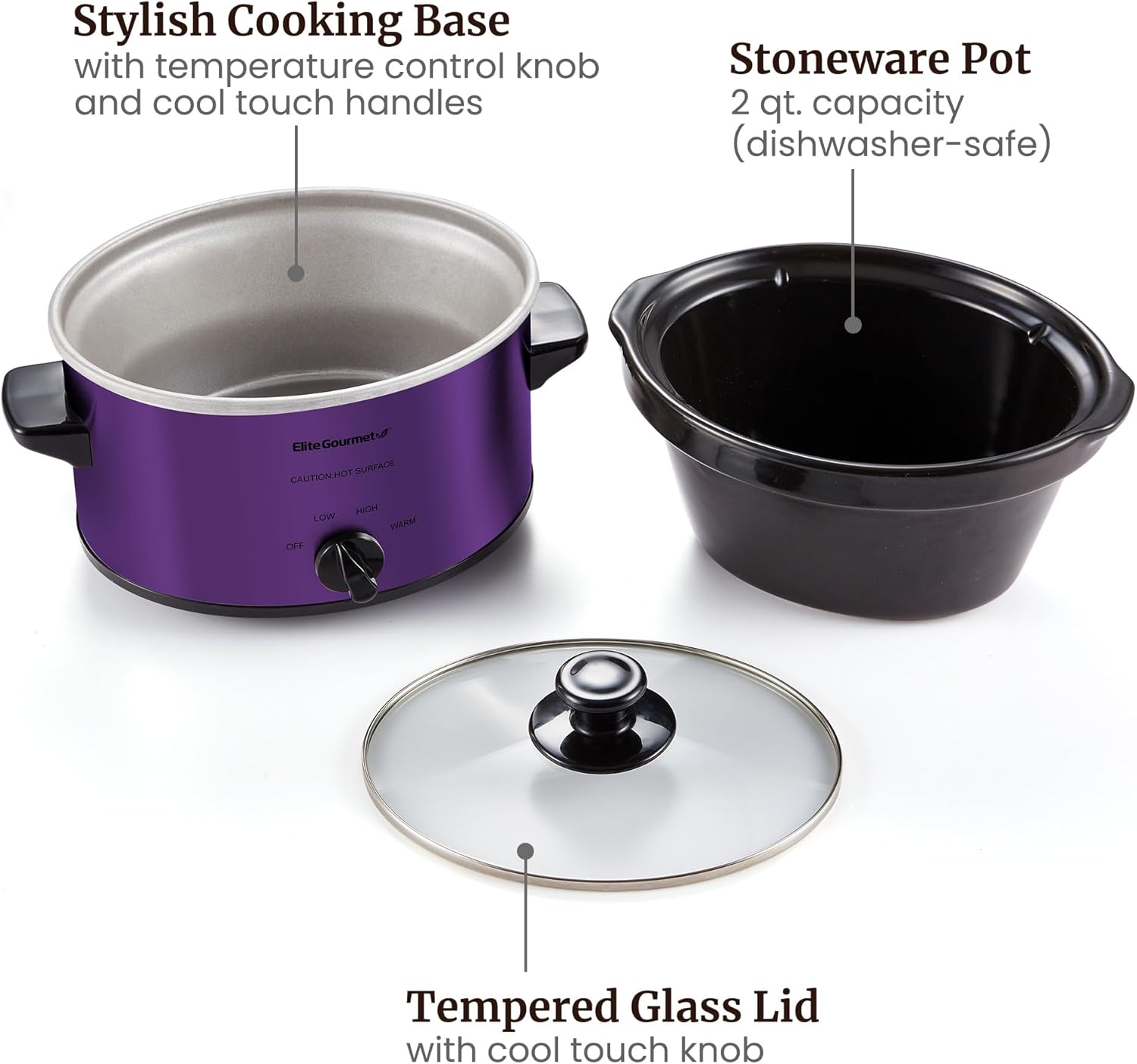 Elite Gourmet MST-275XP Electric Oval Slow Cooker, 2Qt Capacity, Purple - Image 6