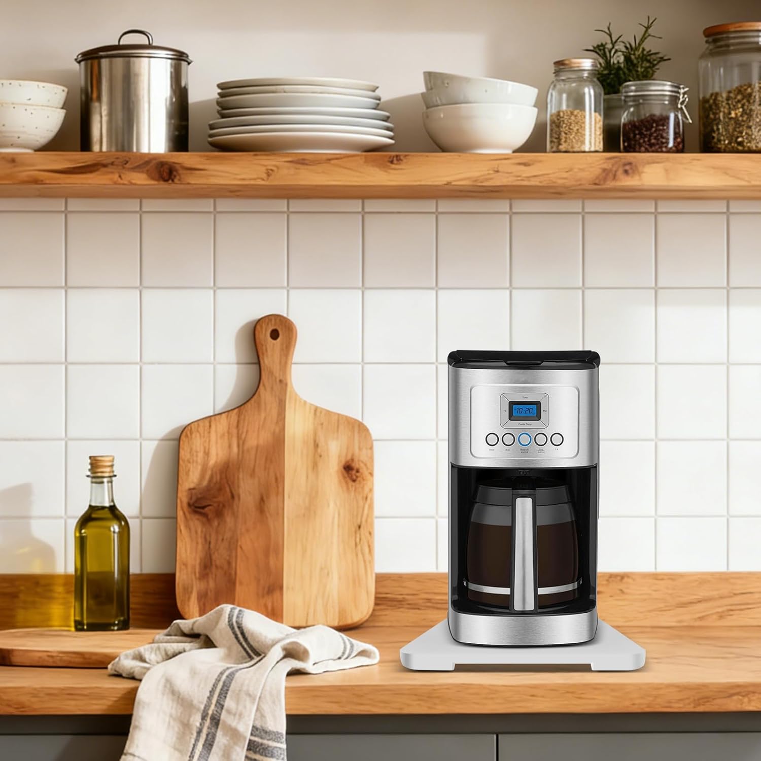 Appliance Slider 360° Rolling Tray for Coffee Maker- Bamboo Coffee Pot Slider Tray Countertop Rotation Sliding Tray with Wheels, Small Appliances Mat White (small 11.8" × 9.8" × 0.6") - Image 8